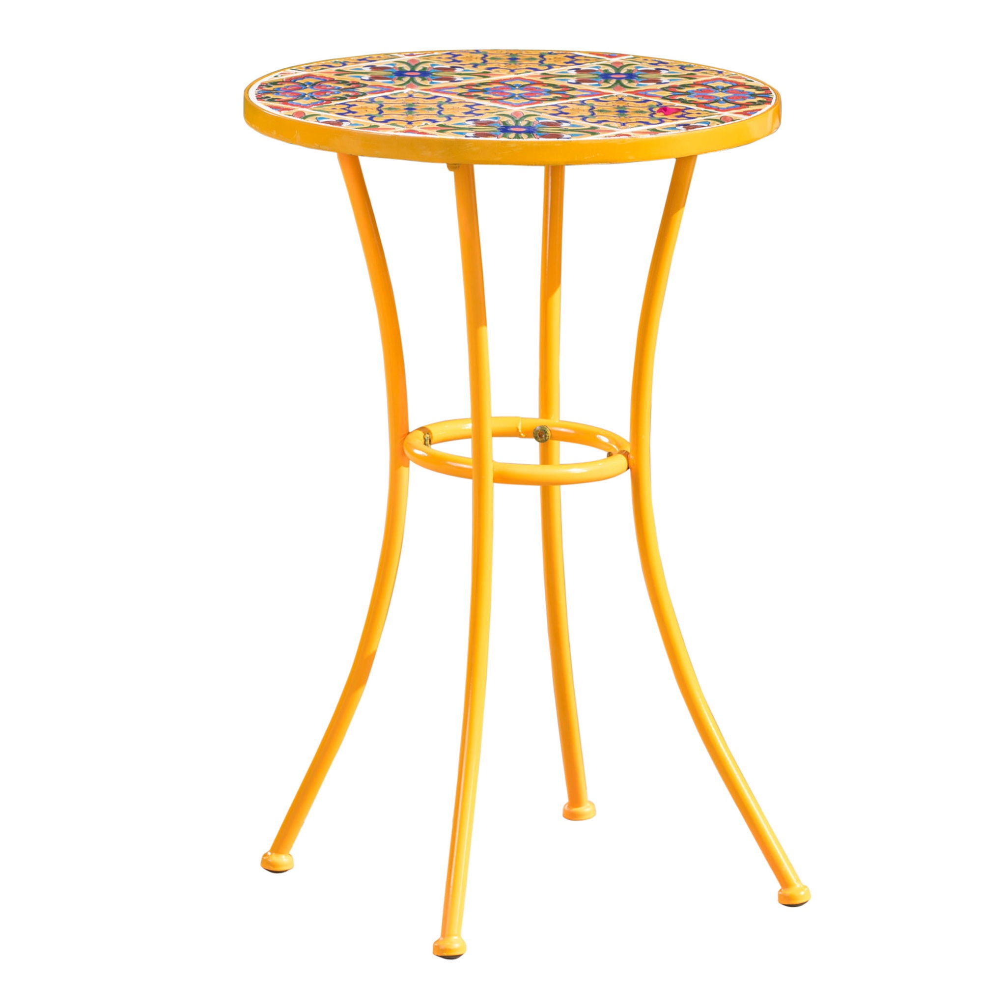 Outdoor Side Table With Tile Mosaic Table Top - Yellow