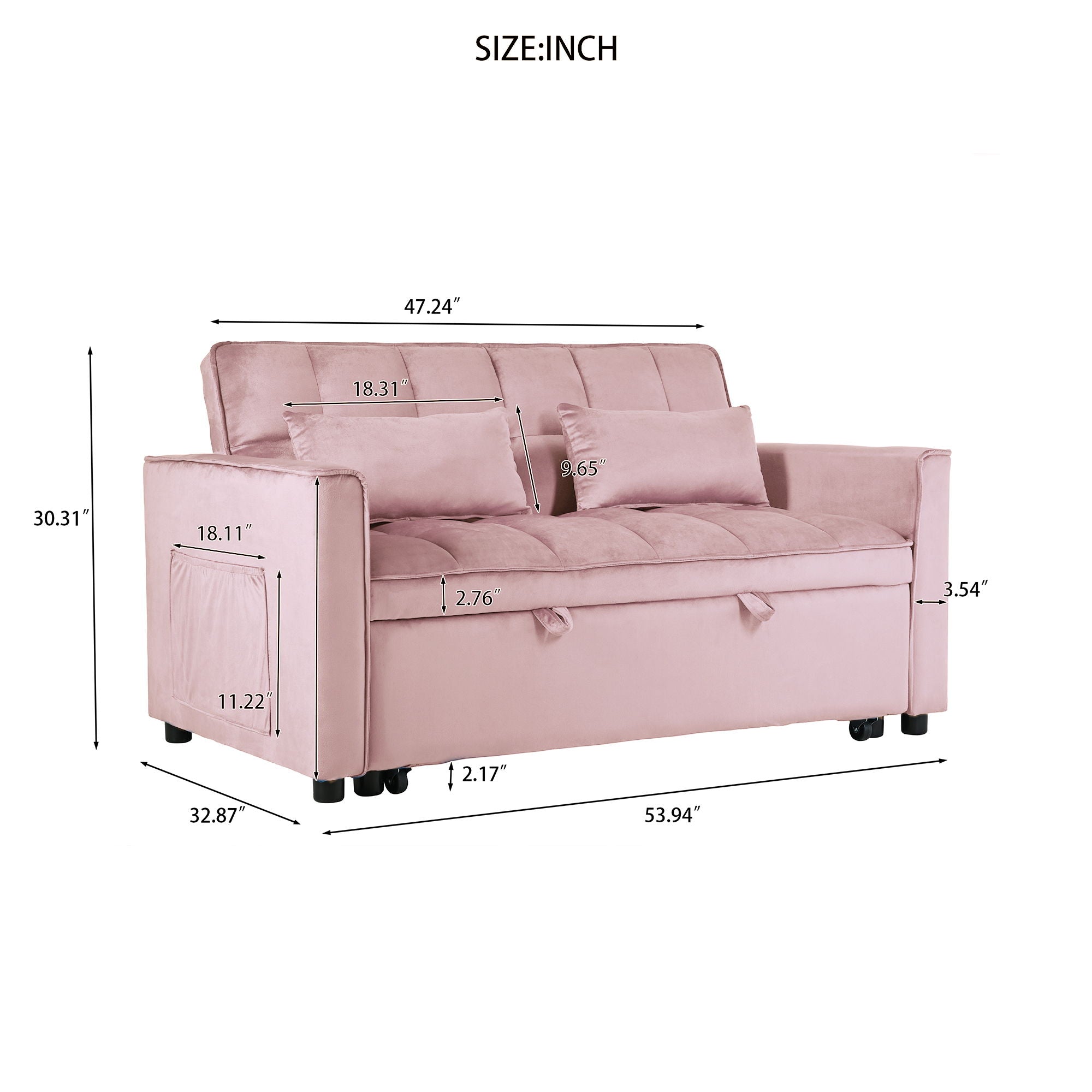 3 In 1 Pull Out Couch Convertible Sofa Bed With Reclining Backrest