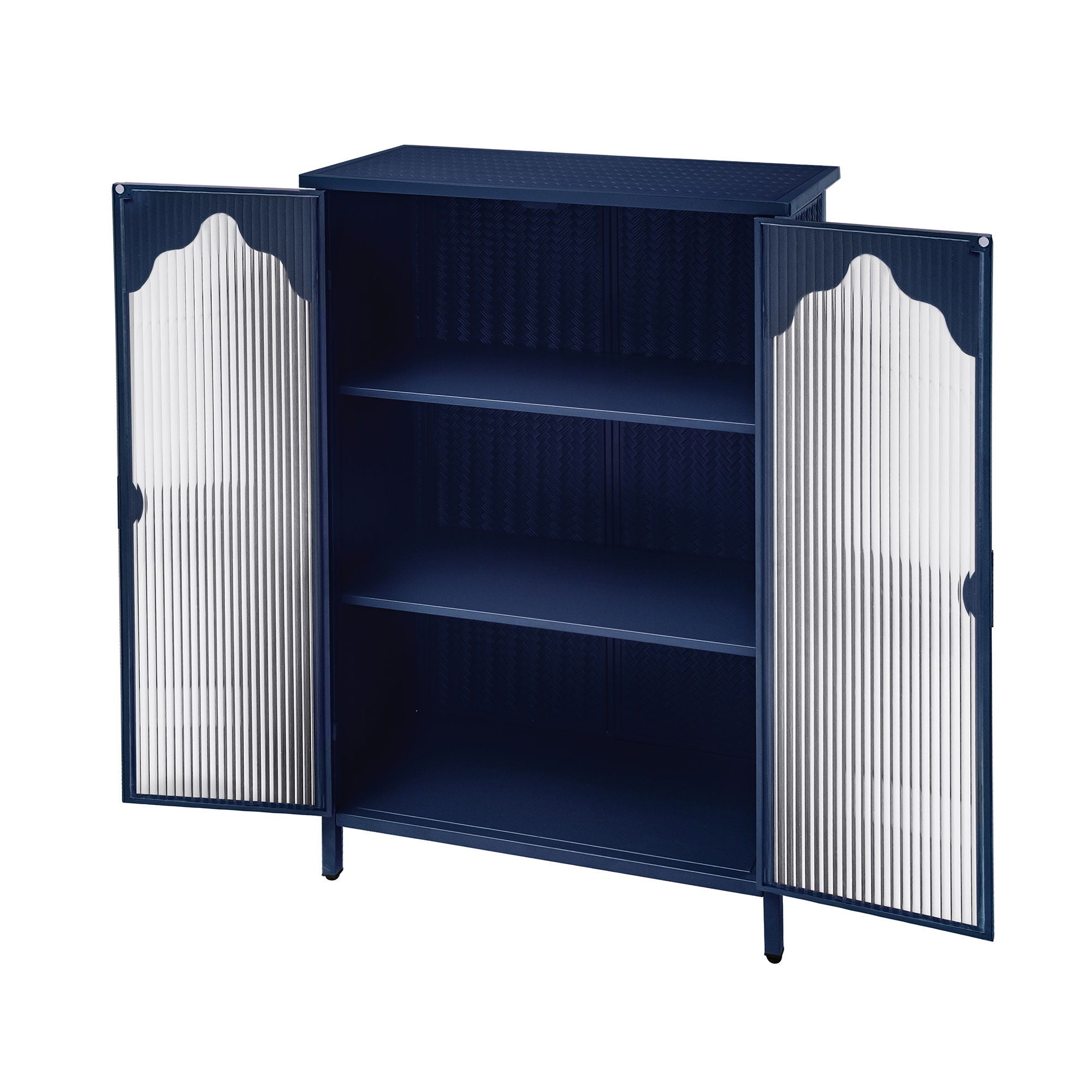 2 Doors Metal Storage Cabinet Display Cabinet With Glass Doors Metal Kitchen Sideboard Buffet Cabinet Glass Storage Cabinet For Dining Room Living Room Bedroom - Dark Blue