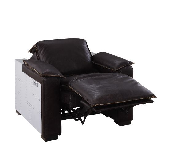 Misezon - Power Motion Recliner - Dark Top Grain Brown Leather & Aluminum