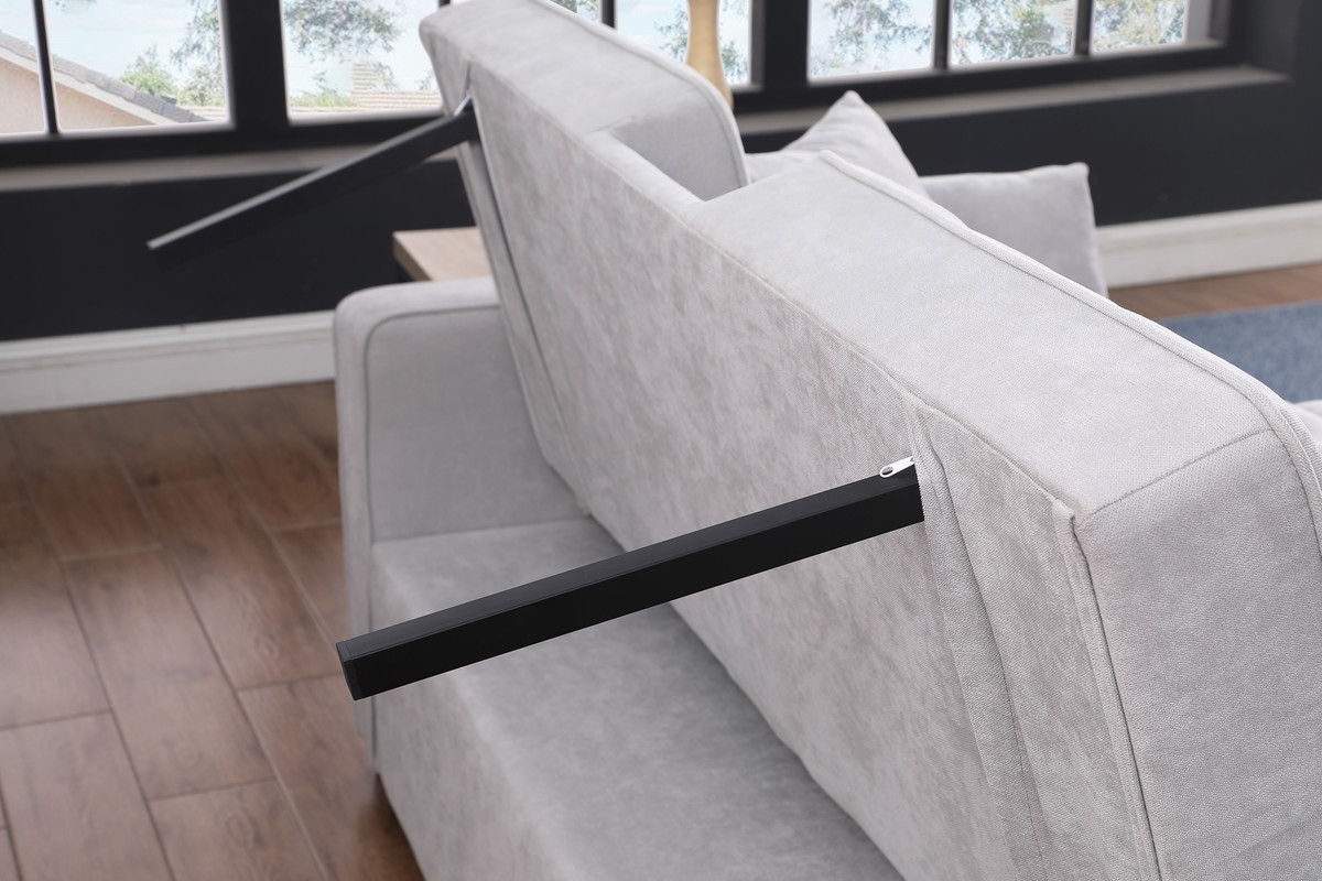 Cody II 70"W Light Gray Woven Fabric Convertible Sleeper Loveseat with Dropdown Console, Cup Holders, Charging Ports, Pocket, and Pocket Coil Seating