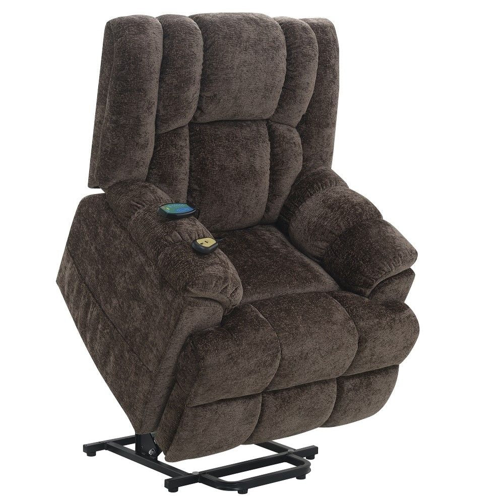Pacay - Power Recliner With Lift, Heating & Massage - Brown Chenille