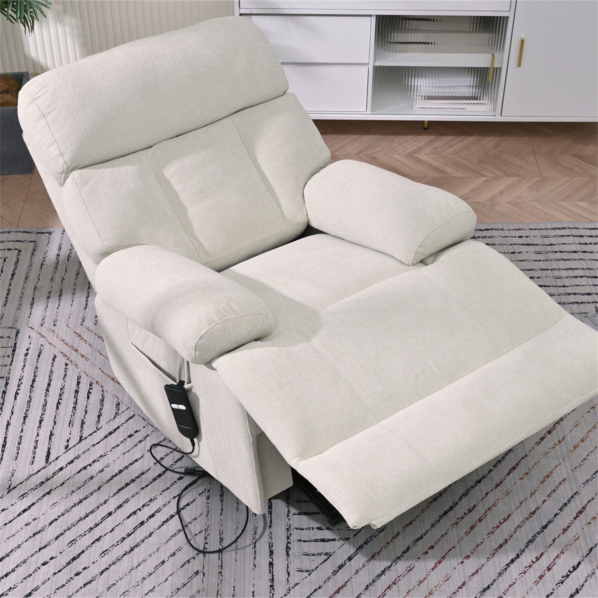 Oversized Power Lift Recliner Chai With Remote Control, Side Pocket, Spacious Seat