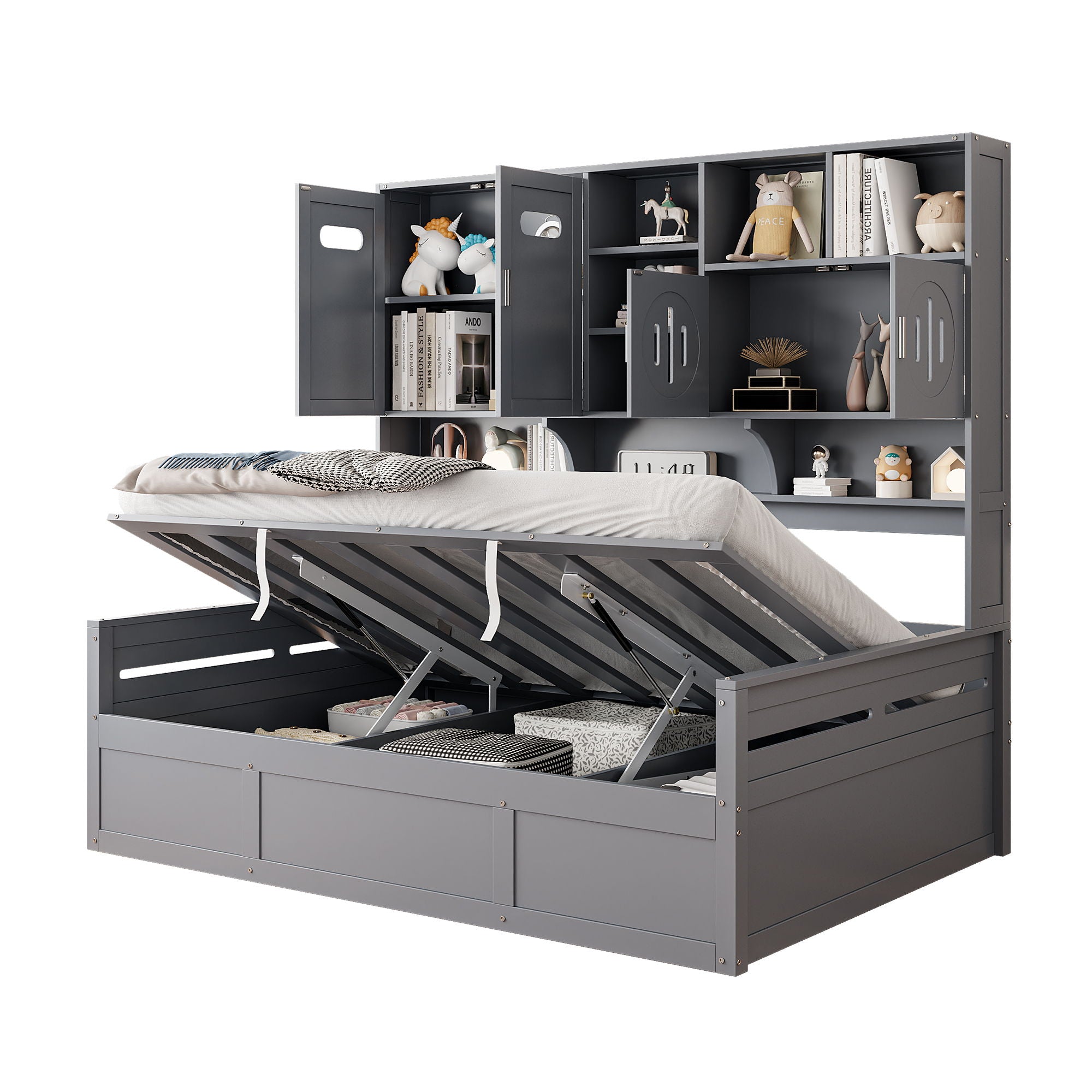 Daybed With All-In-One Cabinet And Shelf