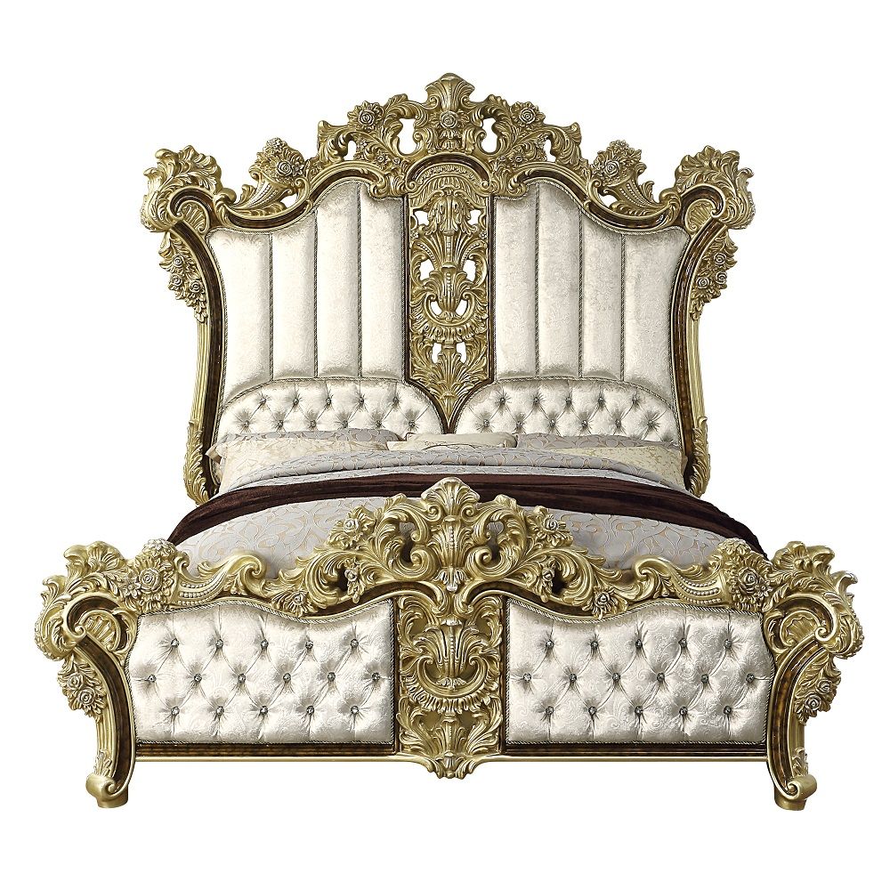ACME Desiderius - Eastern King Bed - Antique Gold & Hand Painted Brown | Meri Furniture