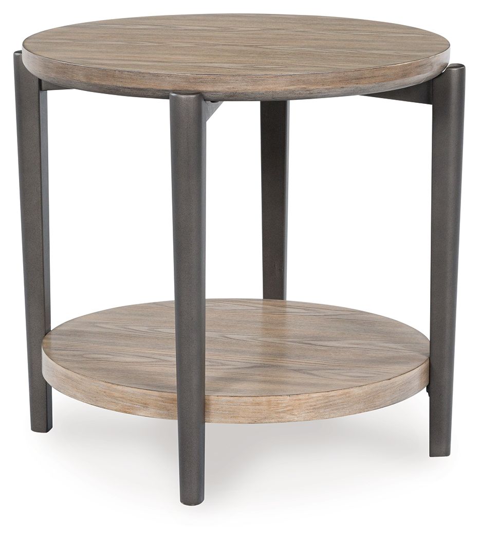 Signature Design by Ashley® Dyonton - Light Grayish Brown - Round End Table | Meri Furniture