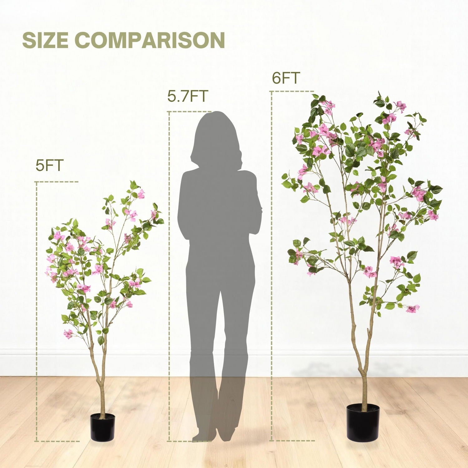 Artificial Bougainvillea Tree, Realistic Faux Plant In Pot, Indoor Decor For Home - Baby Pink / Green Leaf