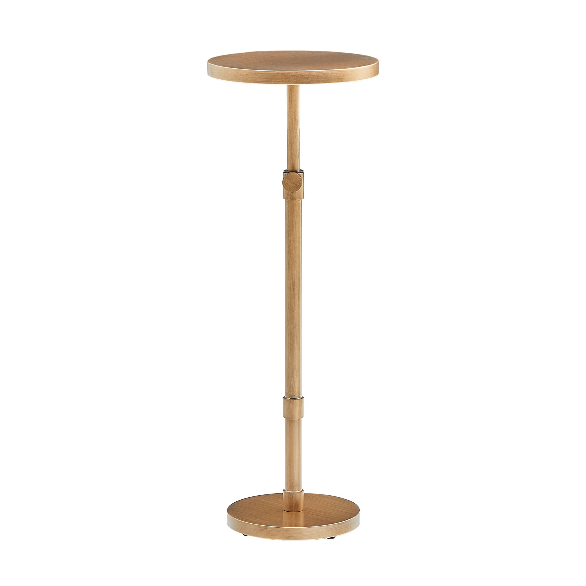 Morven - Adjustable Height Accent Table With Round Metal Top And Pedestal Base - Antique Brass