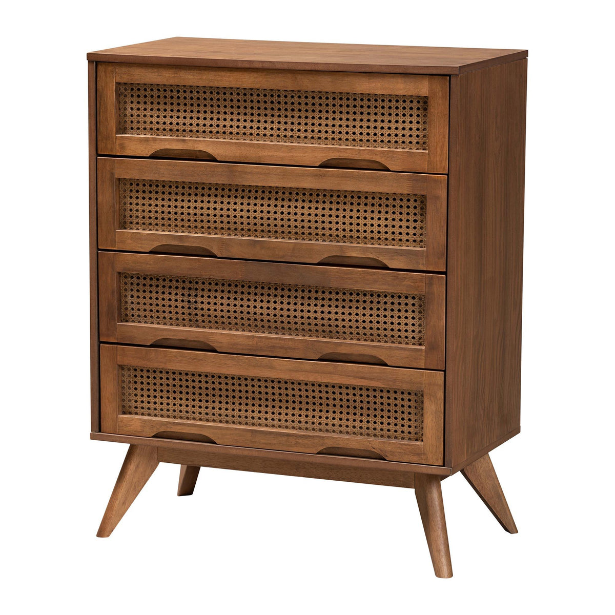 Demeter Mid-Century Modern Walnut Brown Finished Wood Queen Size 4-Piece Bedroom Set