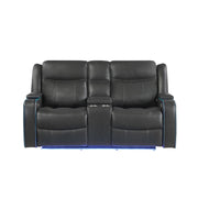 Blanca - Power Console Reclining Loveseat With LED Lights, Power Headrest And Speakers - Charcoal