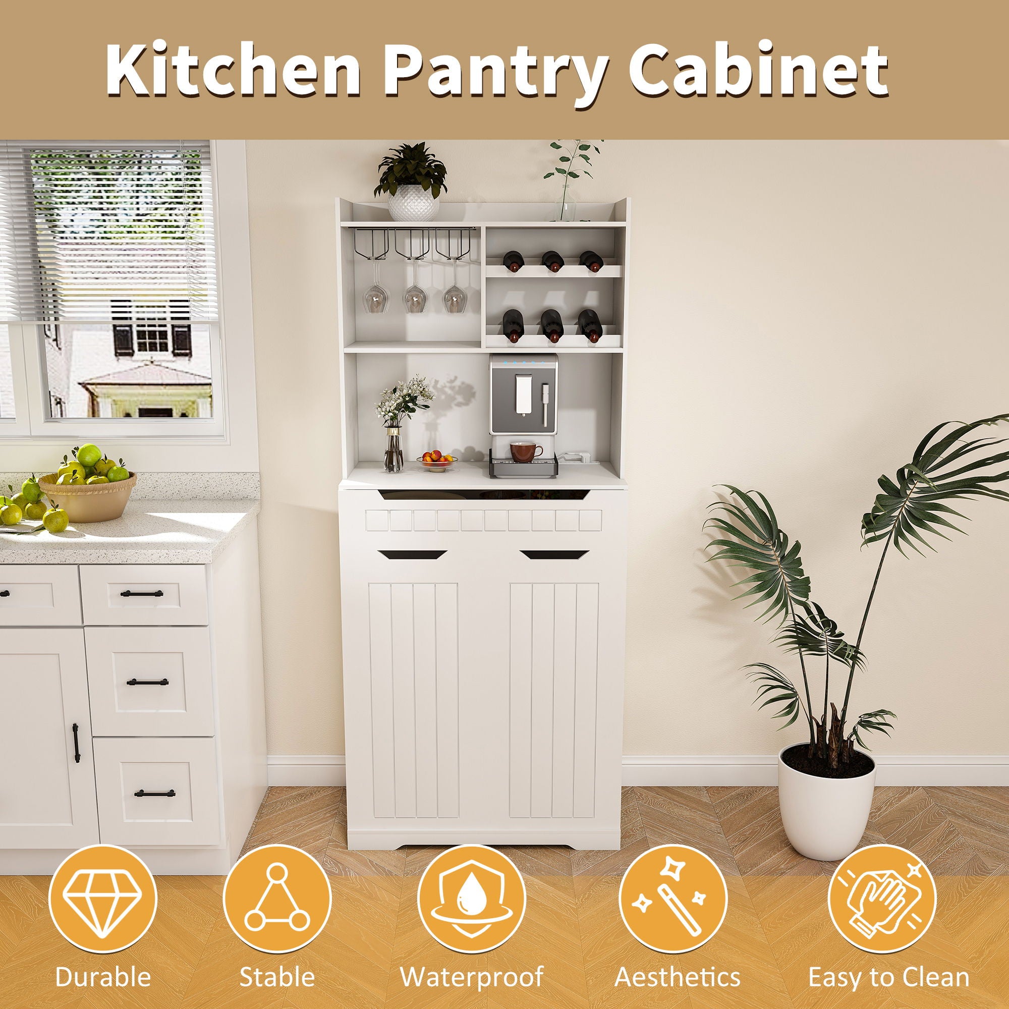 Modern Farmhouse Buffet Cabinet With Hutch Kitchen Storage Sideboard With Drawers & Barn Doors - White