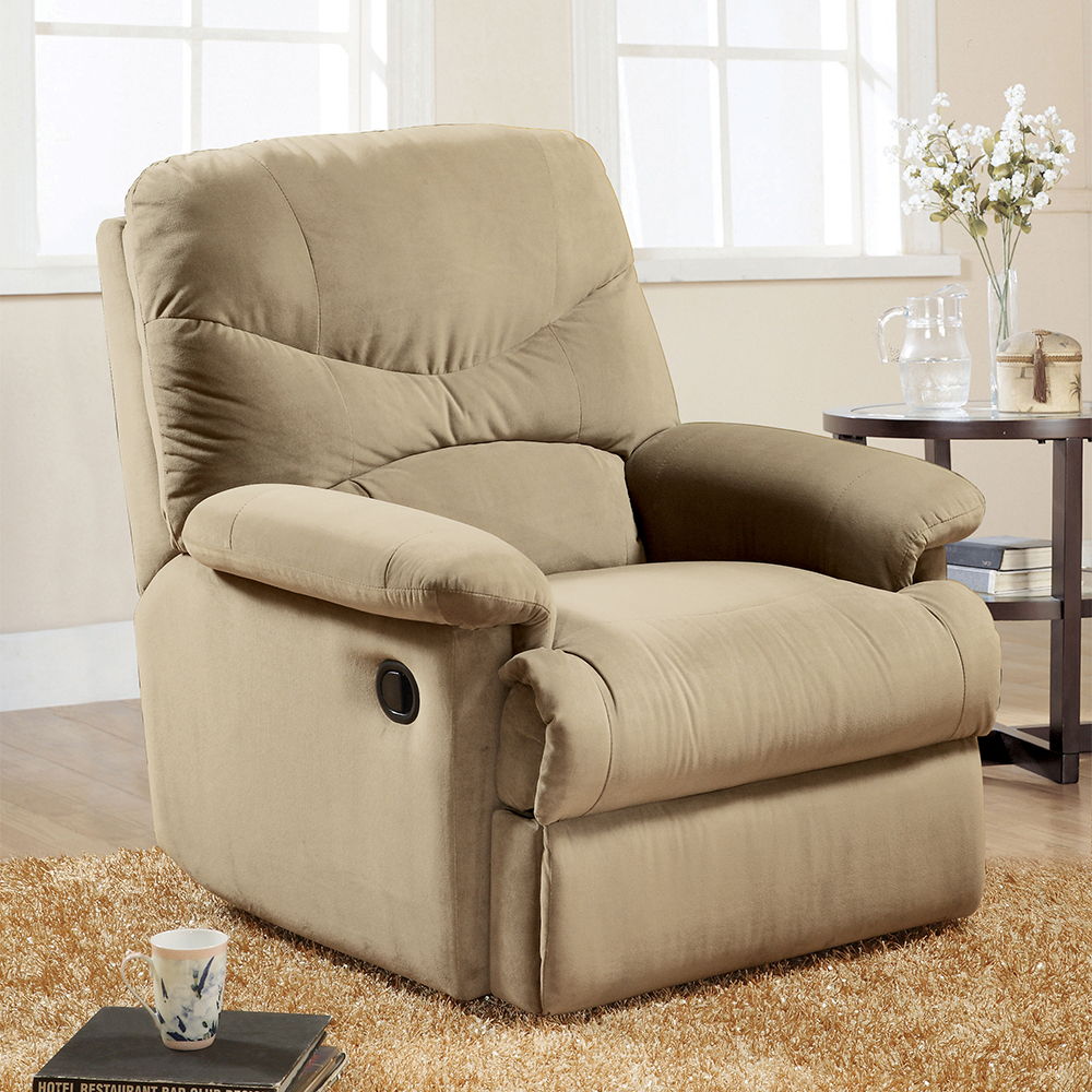 The lovely Arcadia recliner offers comfort, style and value for any home. A smooth microfiber seat cushion provides relaxation from seat to toe with an easy to reach external handle for operating the reclining mechanism.