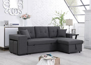 Dennis 93"W Dark Gray Linen Fabric Reversible Sleeper Sectional with Storage Chaise and 2 Stools