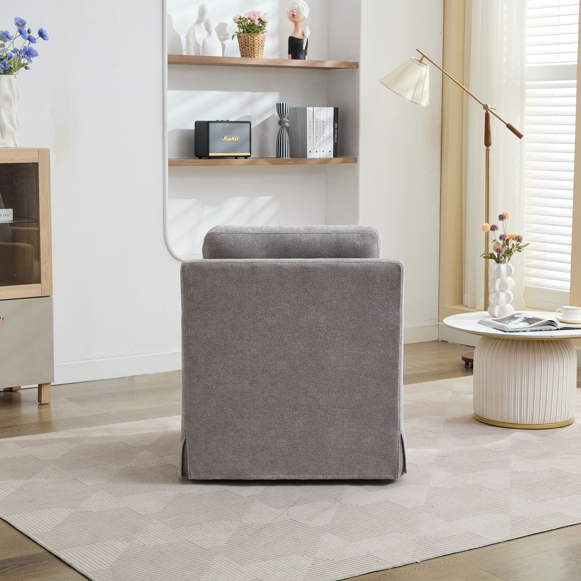Upholstered Skirted Swivel Chair With Removable Back Cushion For Living Room