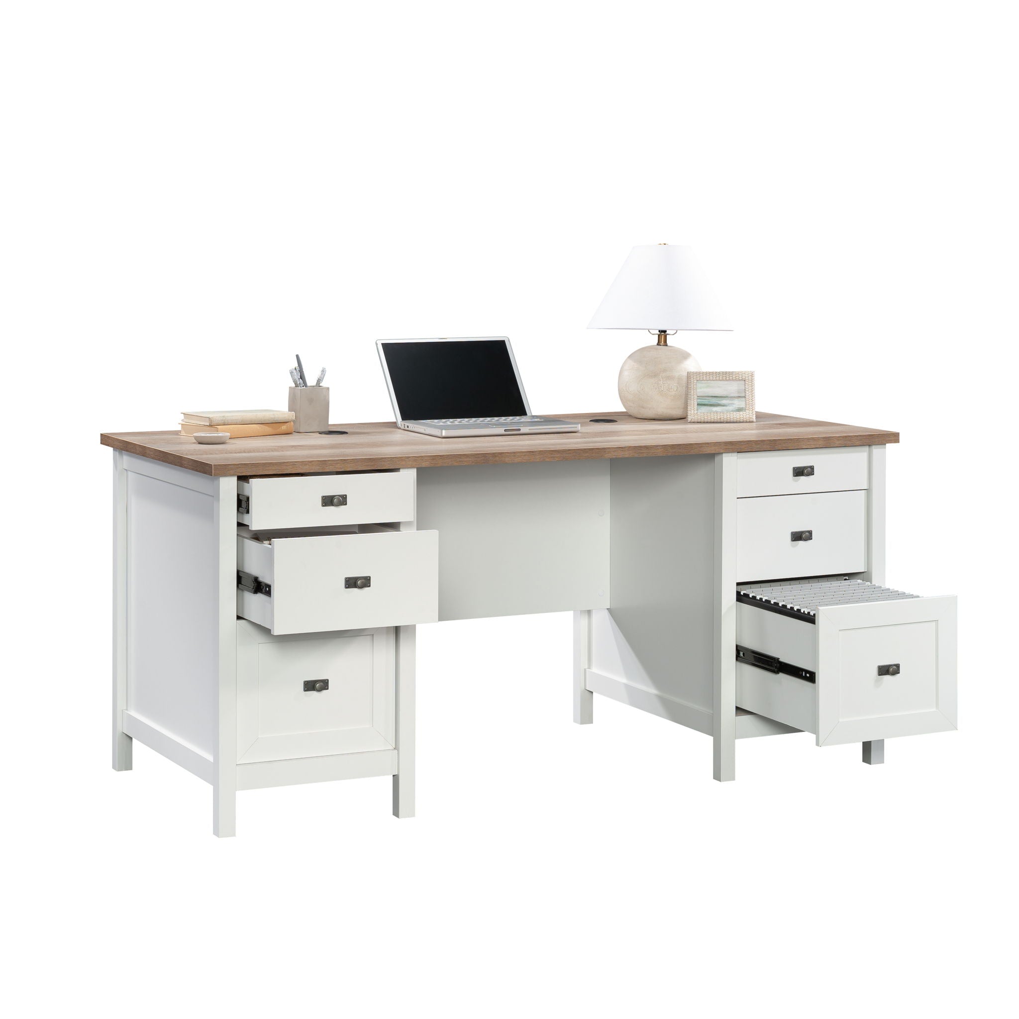White Executive Pedestal Desk with Drawers