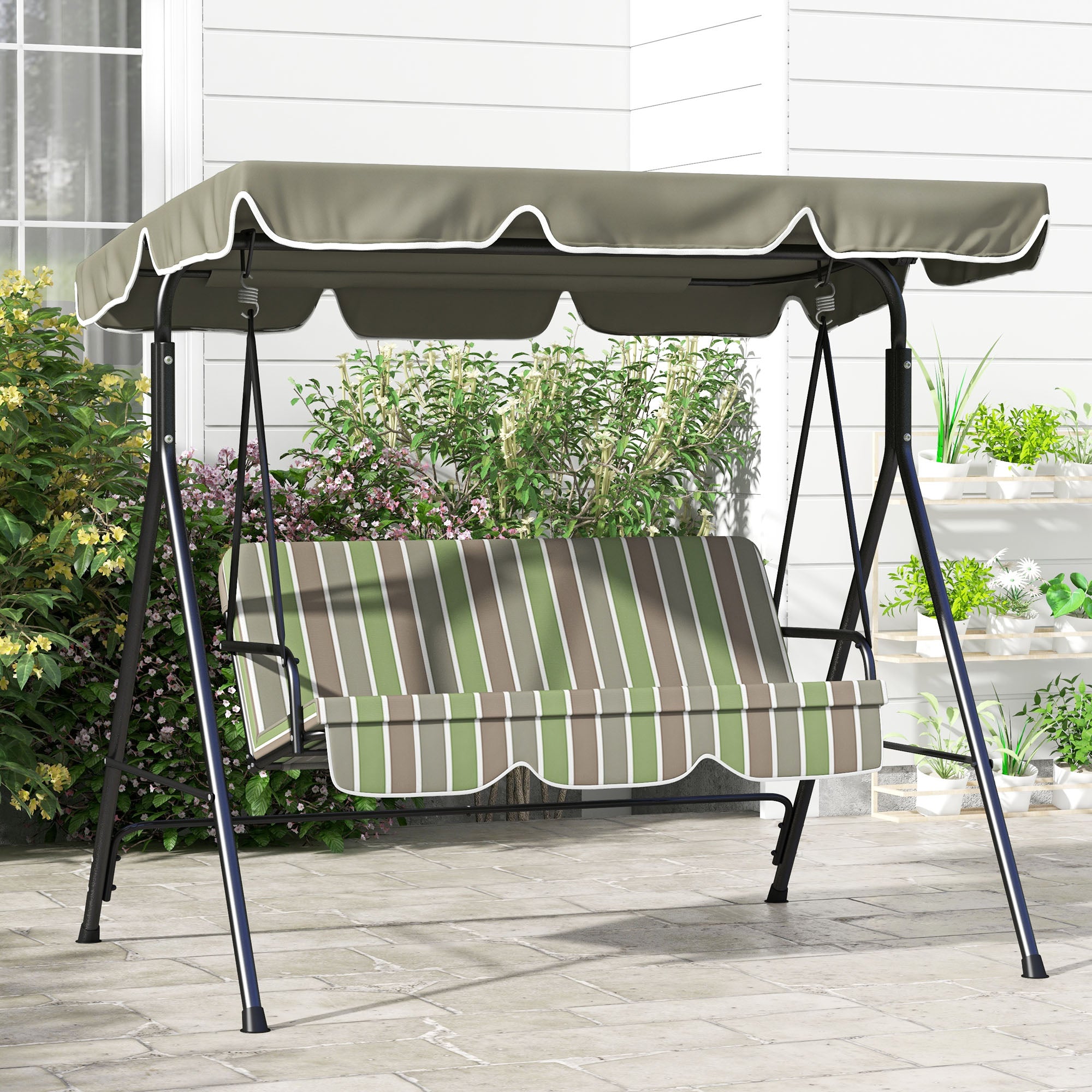 3-Seat Outdoor Patio Swing Chair Canopy with Removable Cushion