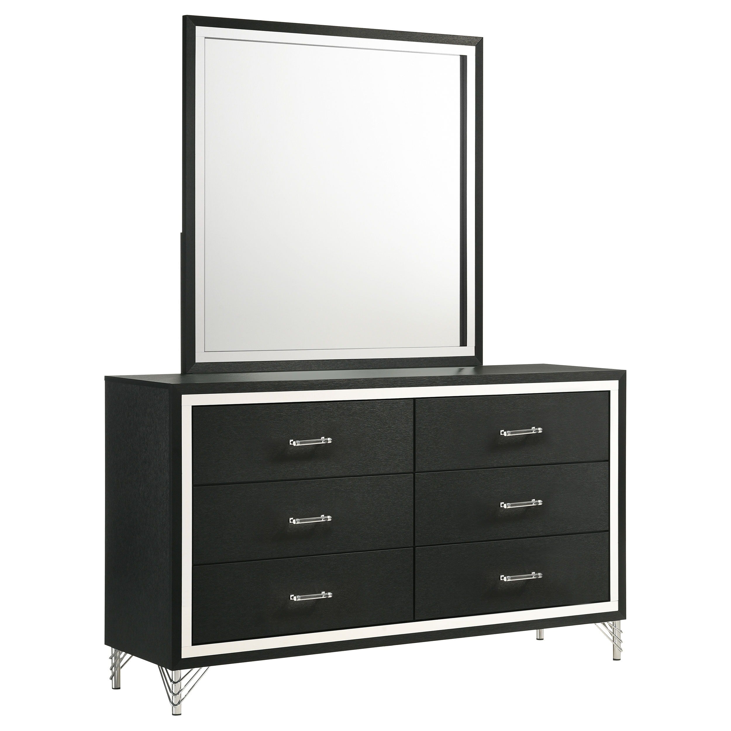 Coaster Fine Furniture Lucia - 6-Drawer Dresser And Mirror - Black | Meri Furniture