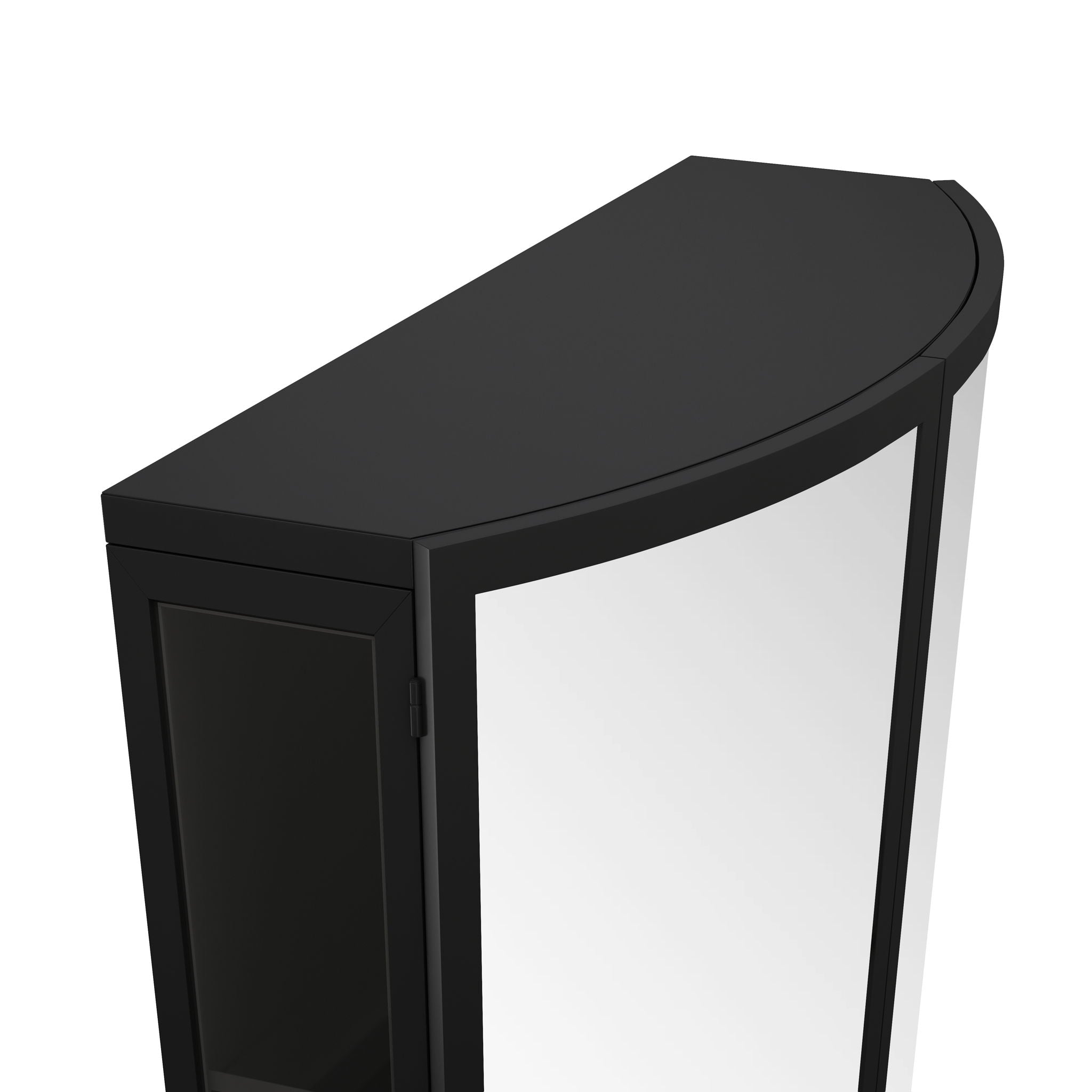 Arched Glass Double Door Wardrobe With Shatterproof Mirror, Open Shelf & Towel Rack