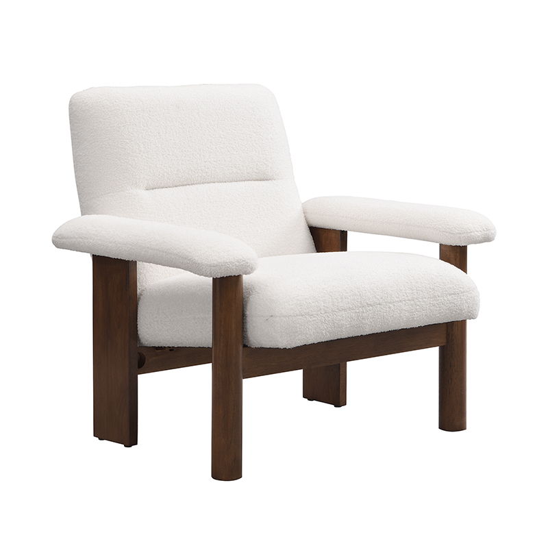 Modern Accent Chair With Ottoman, Mid Century Lounge Chair With Footrest, Comfy Fabric Armchair Upholstered Set With Solid Wood Frame For Living Room - White