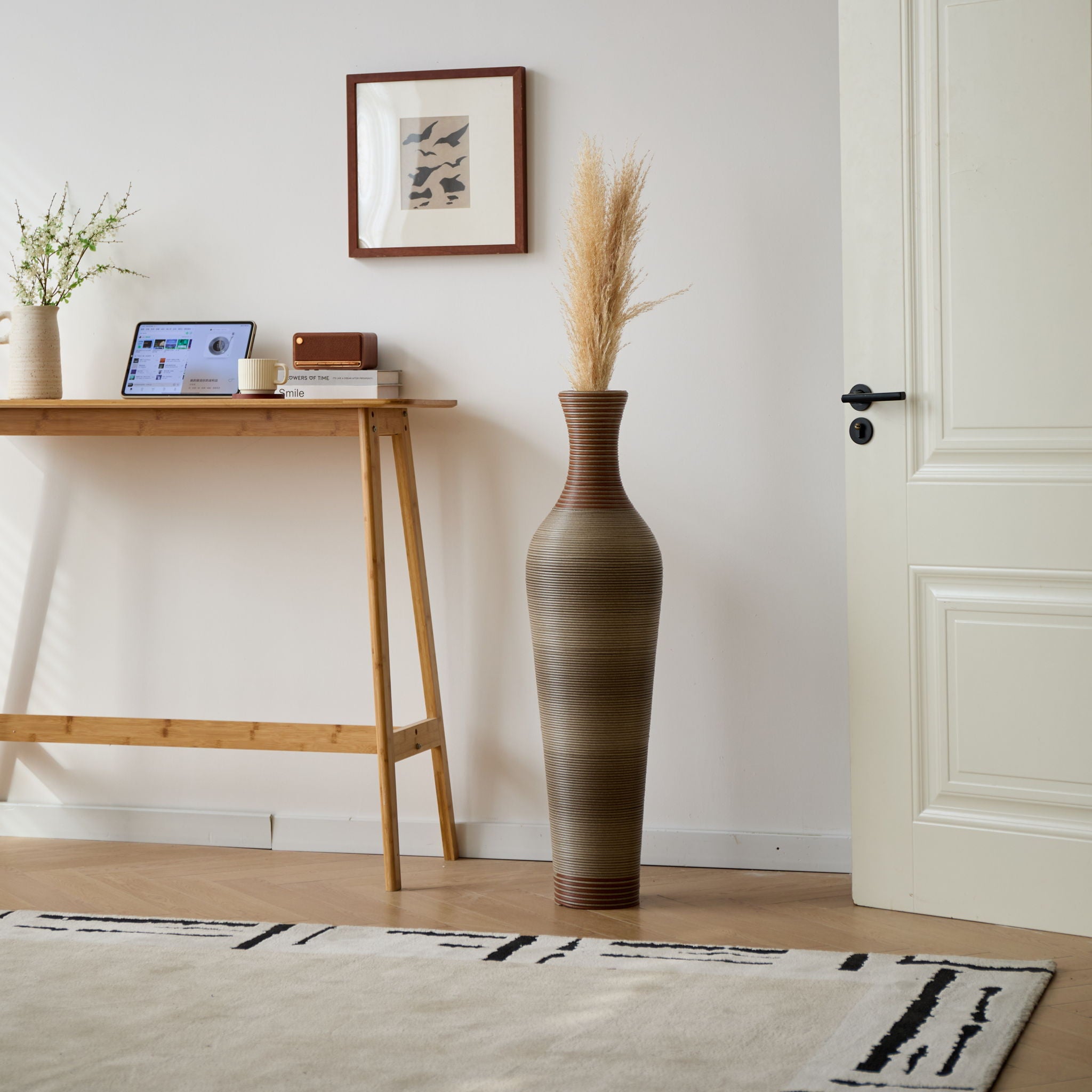 Tall Vase - Brown Decorative Floor Vase, Classic Neat Floor Vase Tall Freestanding Flower Holder, Artificial Rattan Vase, Floor Vase, Flower Holder For Home Decor - Gray