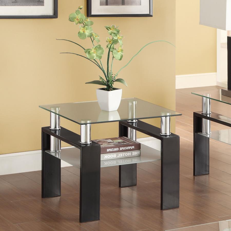 Coaster Fine Furniture Dyer - 1-Shelf Square Glass Top Side End Table - Black | Meri Furniture