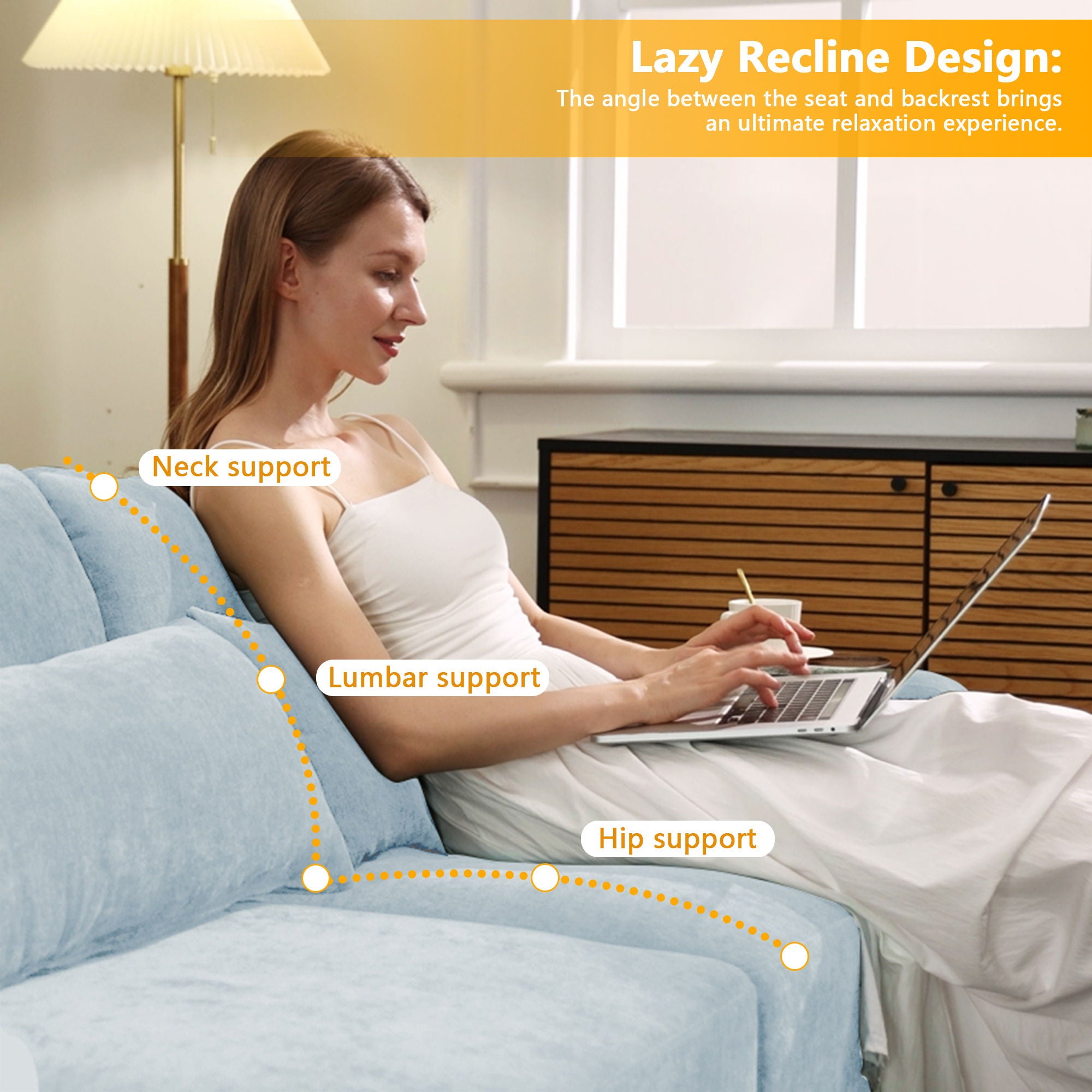 Elegant Sofa With Ergonomic Design And Lumbar Pillows