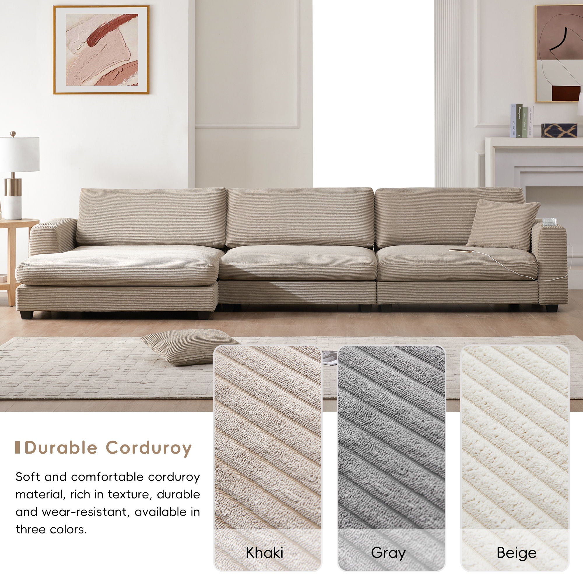 Oversized Sectional L Shaped Cloud Couch With USB Charging Port Cup Holder Deep And Wide Seat Sofa With Chaise Comfy