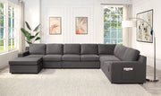 Waylon 145.5"W Gray Linen 7-Seater U-Shape Sectional Sofa Chaise with Pocket