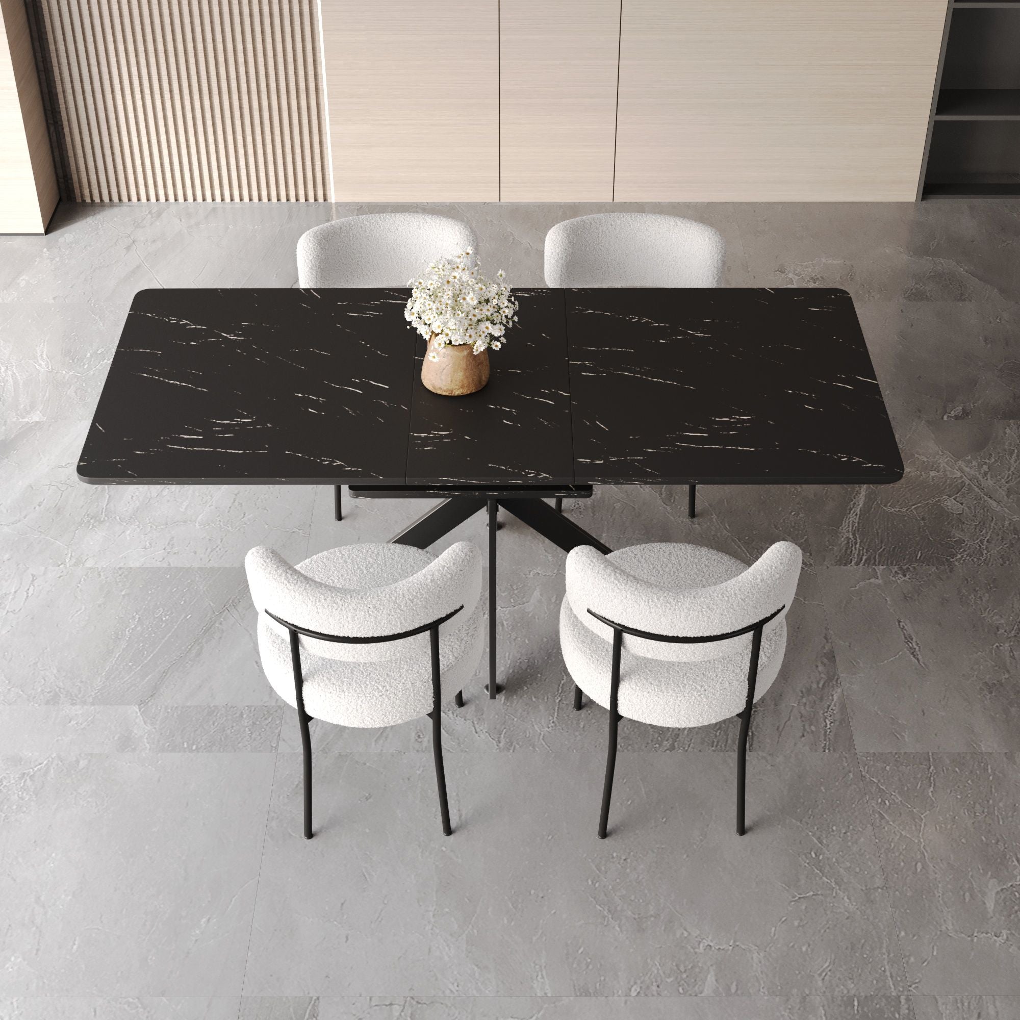 Extendable Dining Table Set With Curved Backrest Upholstered Chairs