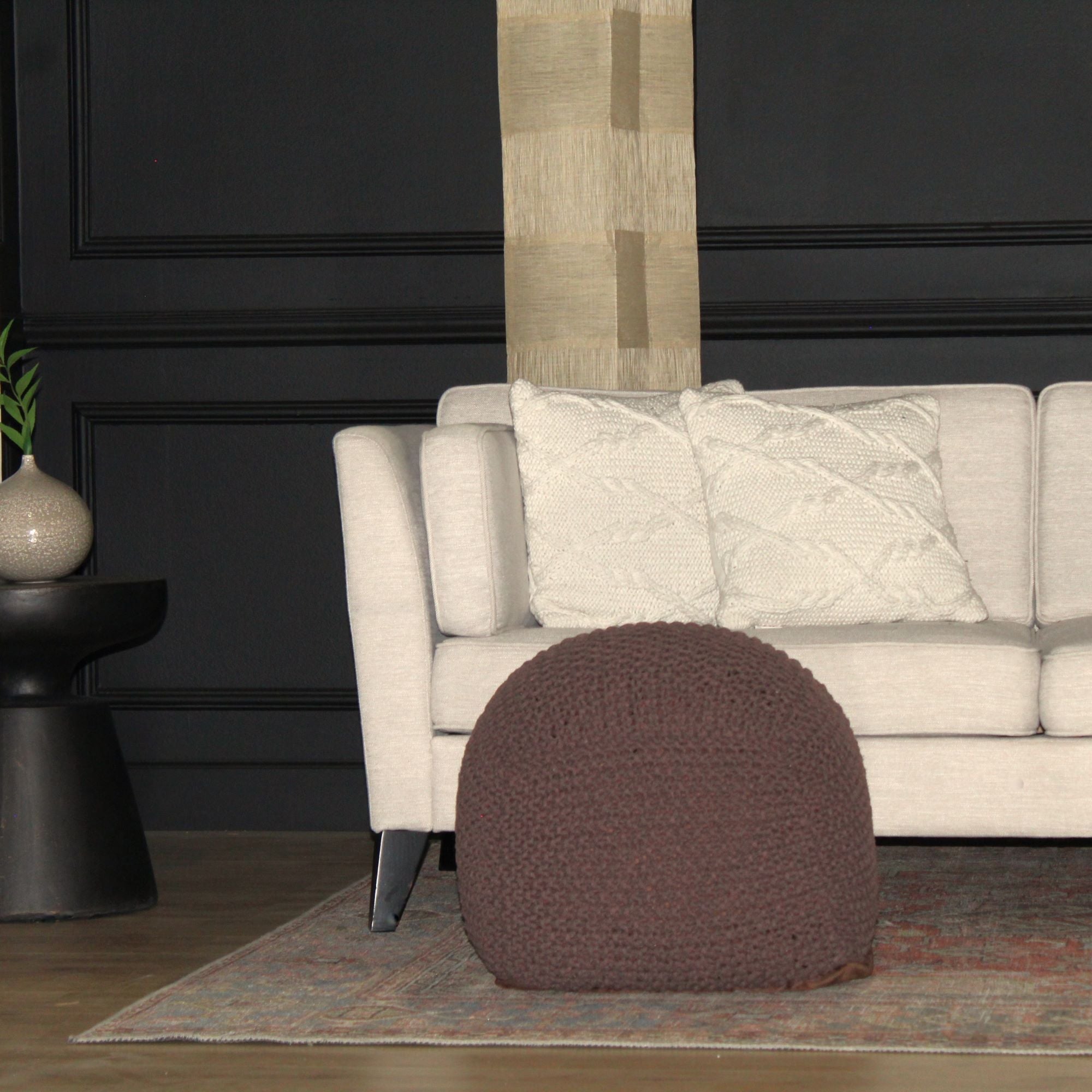 Semi Rounded Pouf, Cable Knitted, Perfect Seating