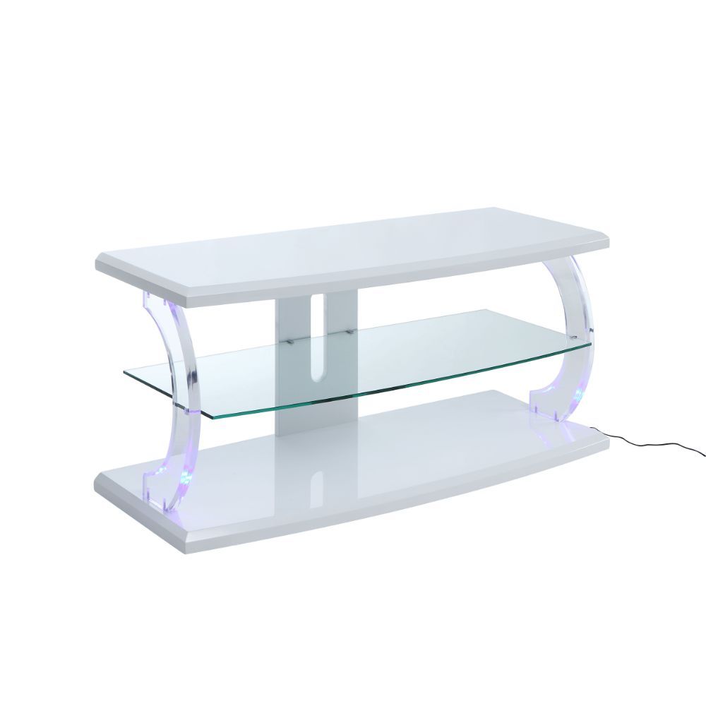 ACME Aileen - TV Stand - White & Clear Glass | Meri Furniture