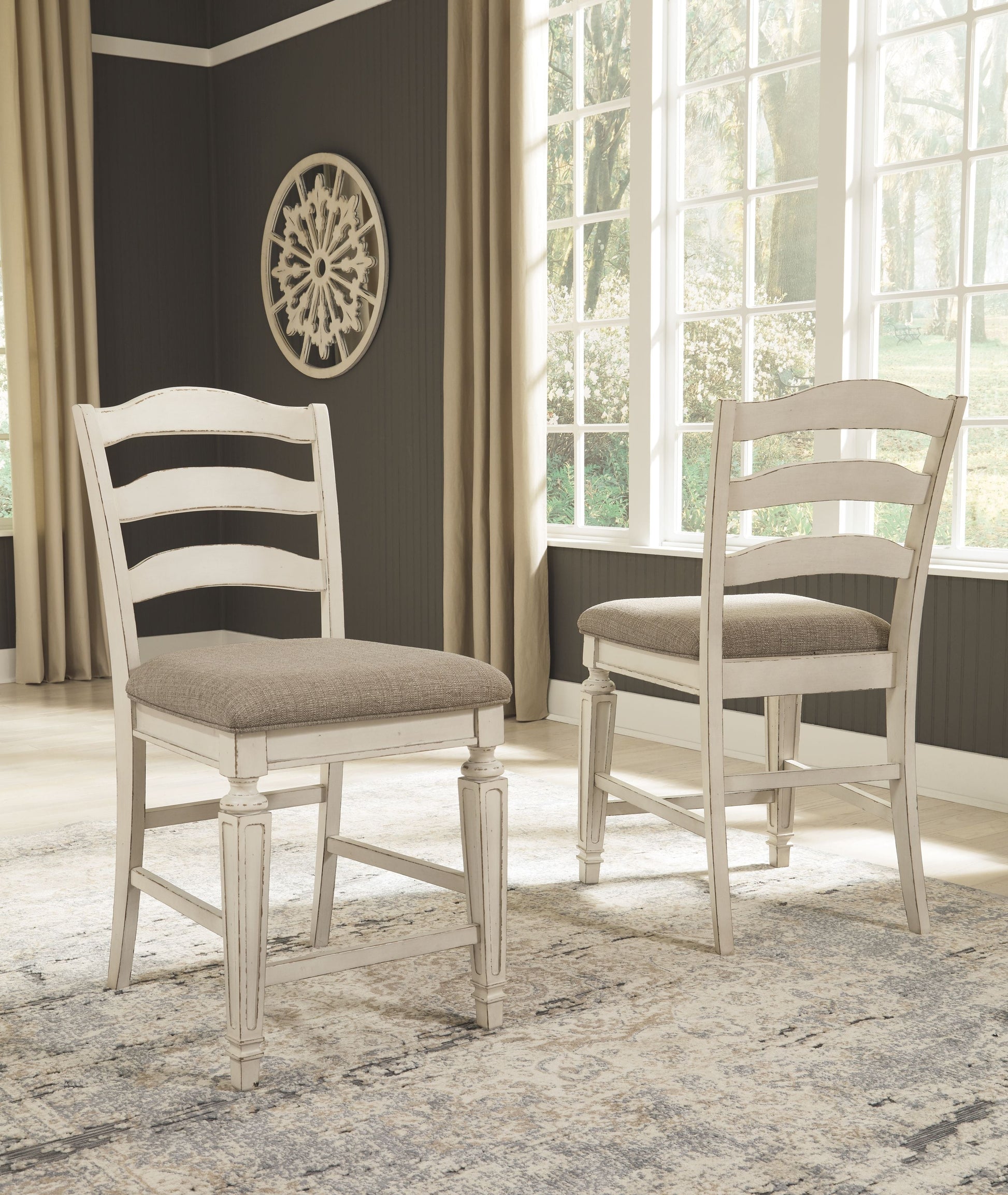 Ashley Furniture Realyn - Chipped White - Upholstered Barstool (Set of 2) | Meri Furniture