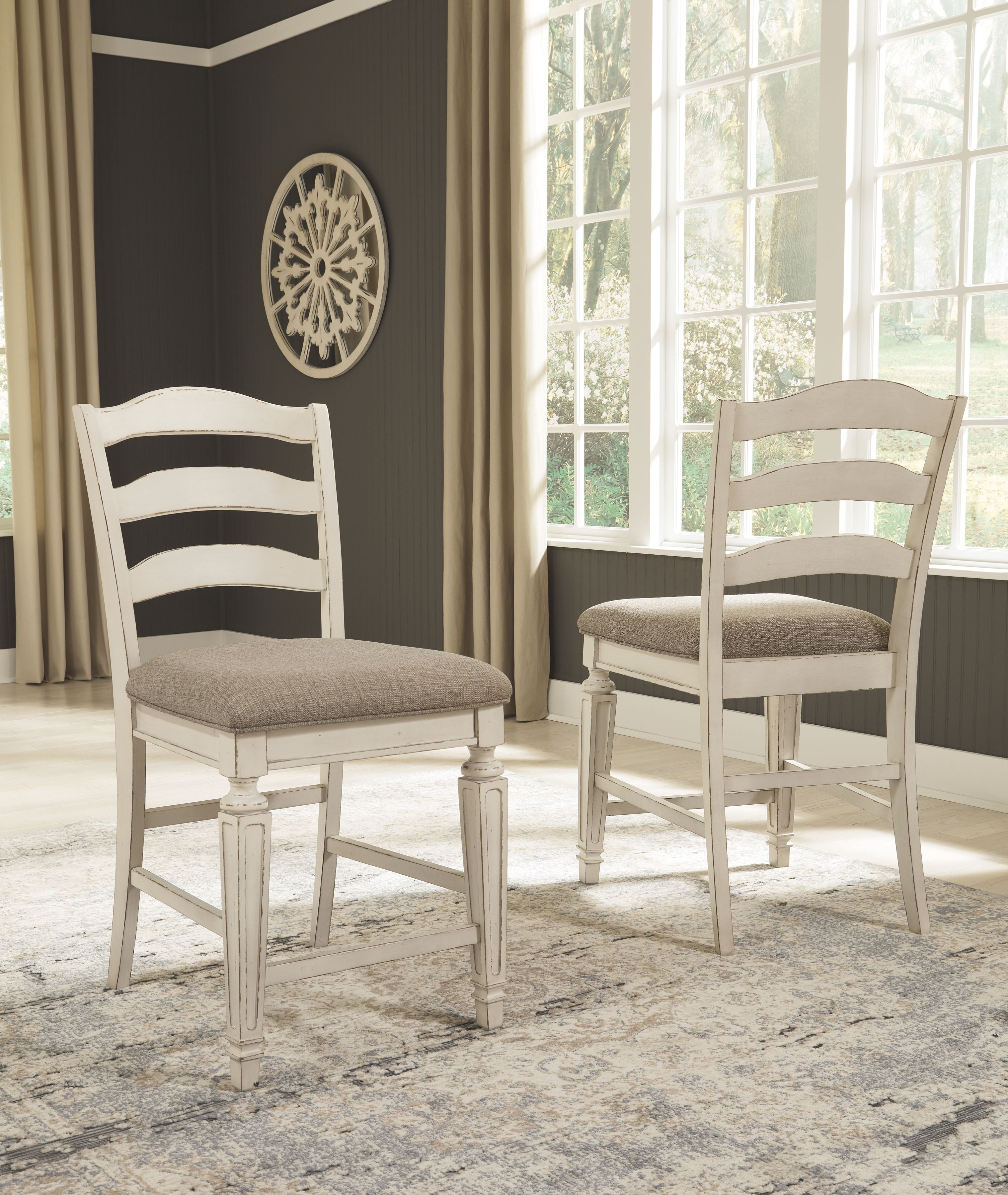 Ashley Furniture Realyn - Chipped White - Upholstered Barstool (Set of 2) | Meri Furniture