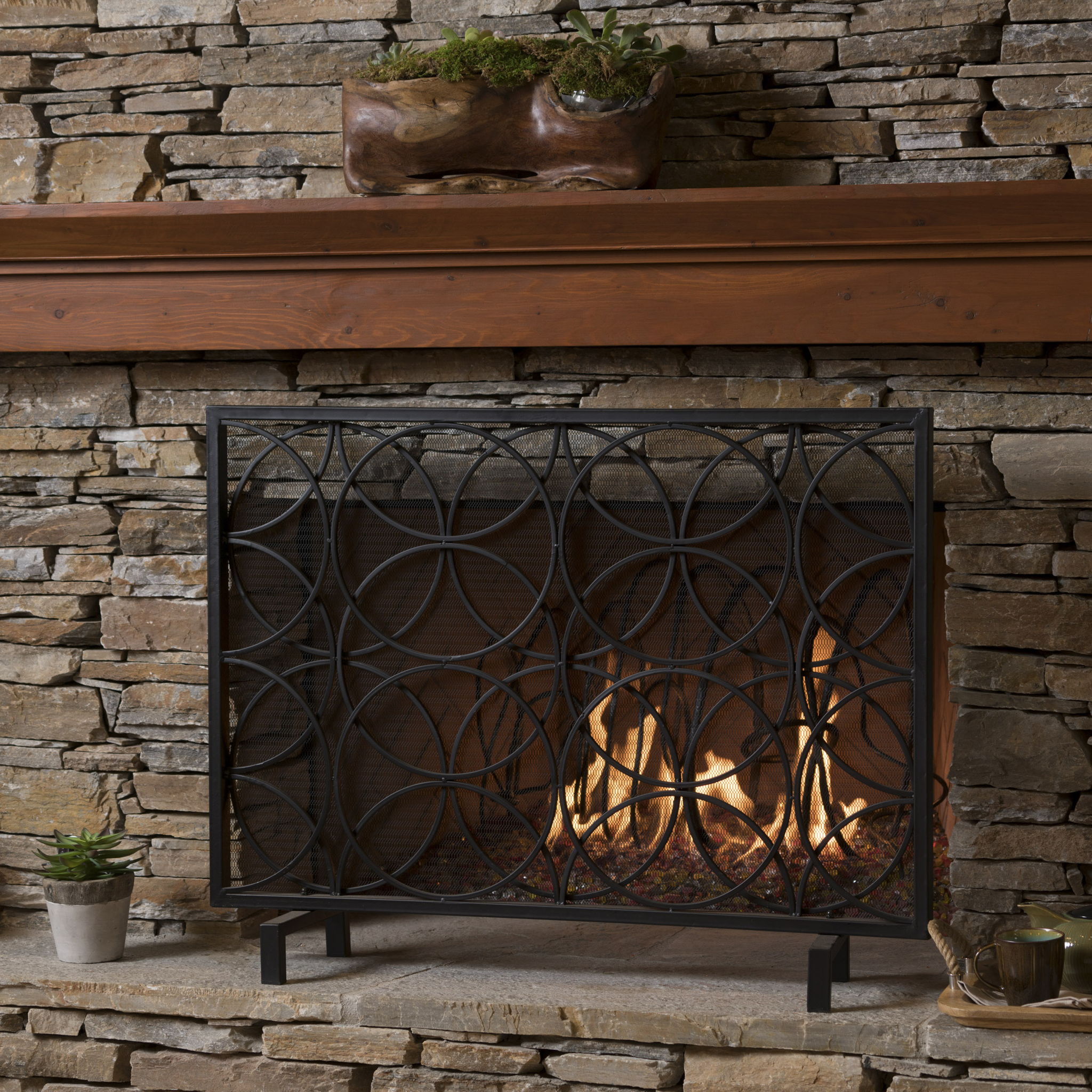 Thayer - Single Panel Iron Fireplace Screen With Geometric Design