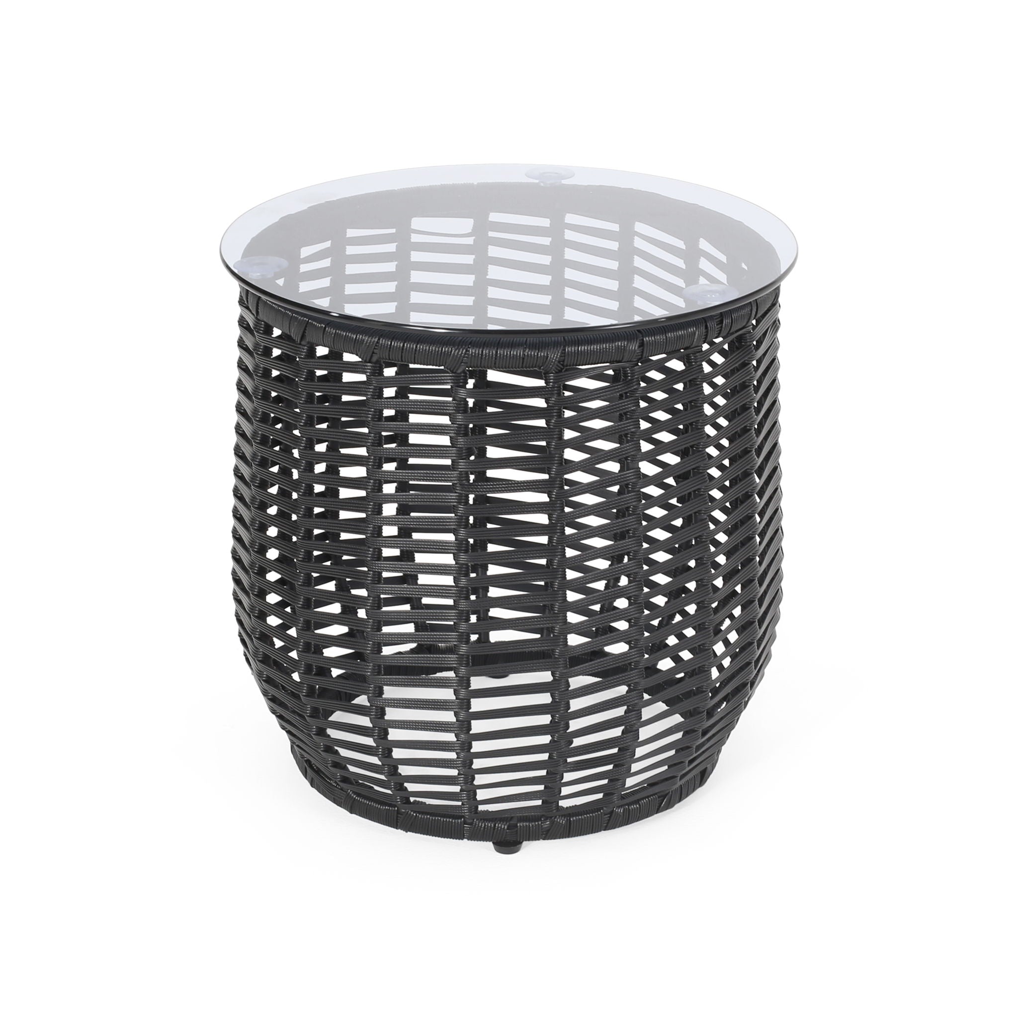 Boho Arias - Side Table With Tempered Glass Top And Rattan Wrap