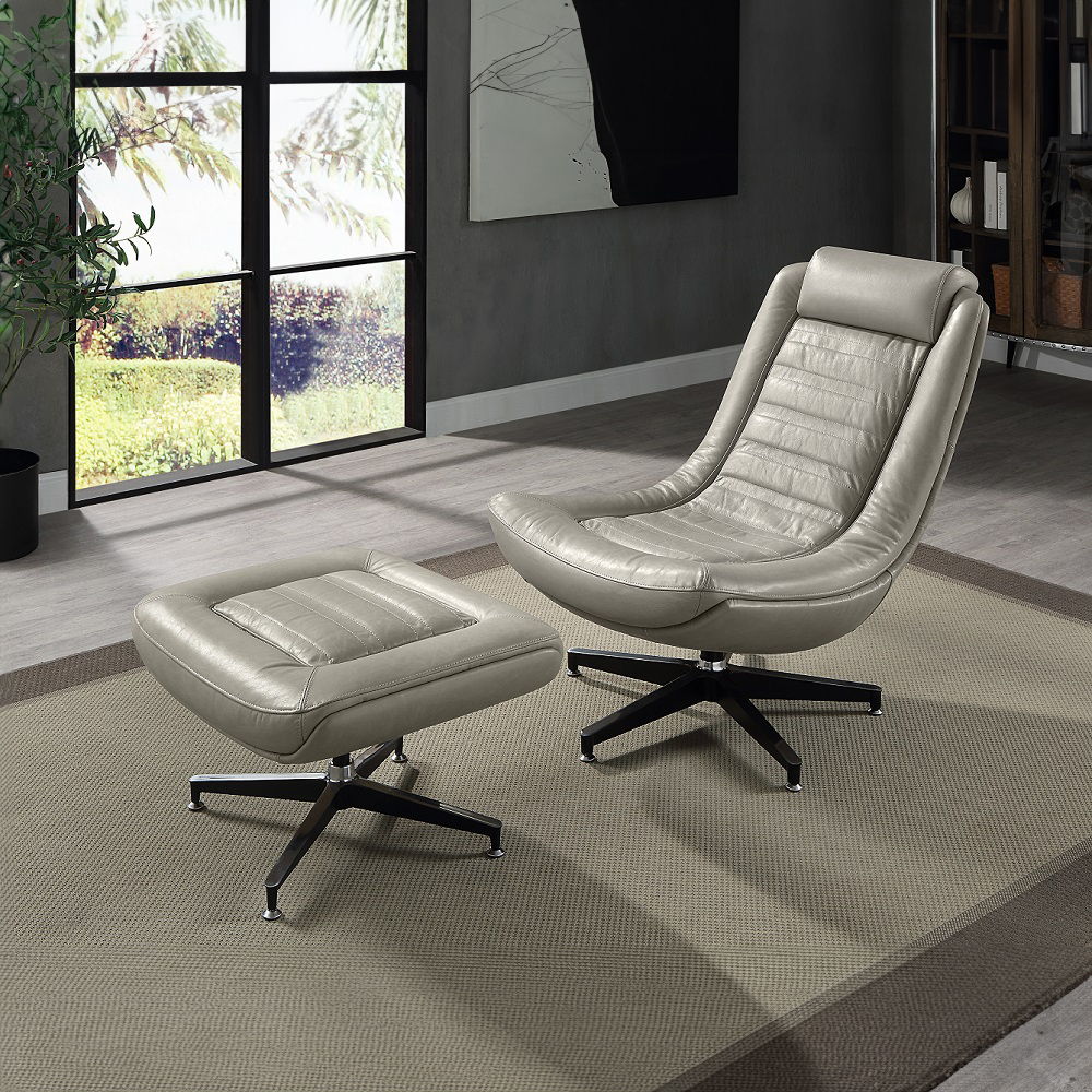 Piran - Accent Chair With Swivel - Twilight Top Grain Leather