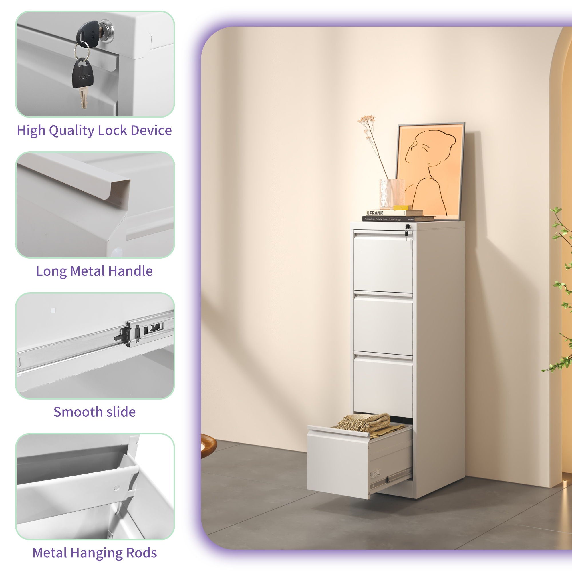 Steel Drawer Vertical File Cabinet With Lock For A4 Legal / Letter Size