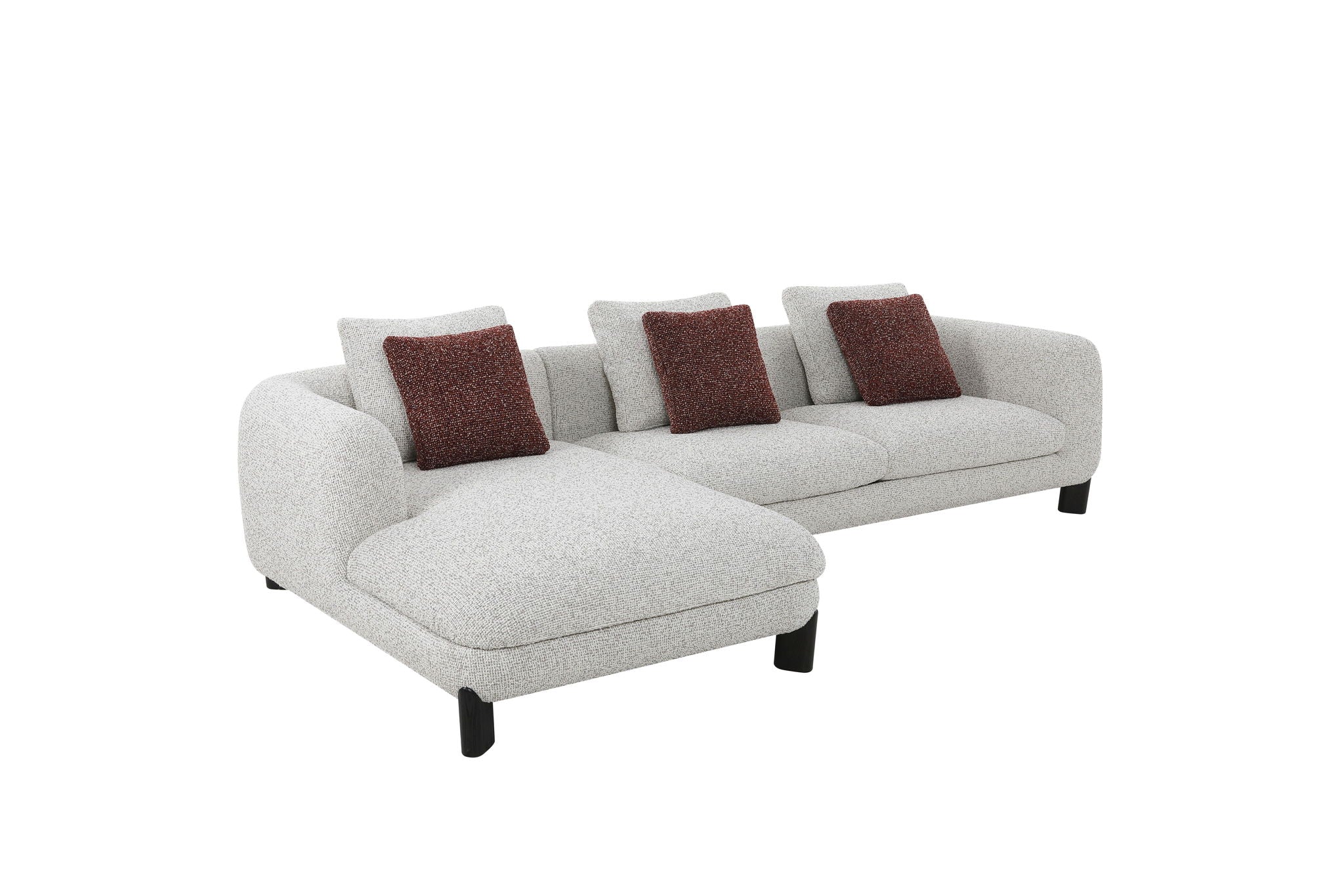 Mardi - Tweed Sectional Sofa With 3 Pillows - Maroon / Beige