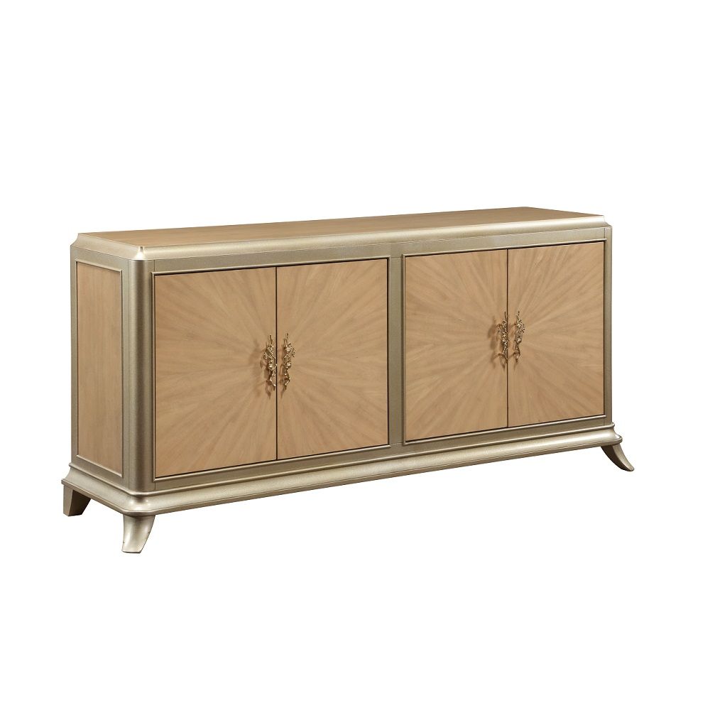 ACME Dodie - Console Cabinet - Natural Oak Sunburst Pattern & Taupe Champaign | Meri Furniture