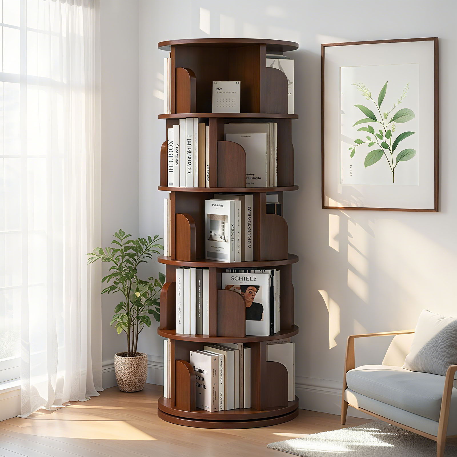 5 Tier Rotating Bookshelf, Spinning Design