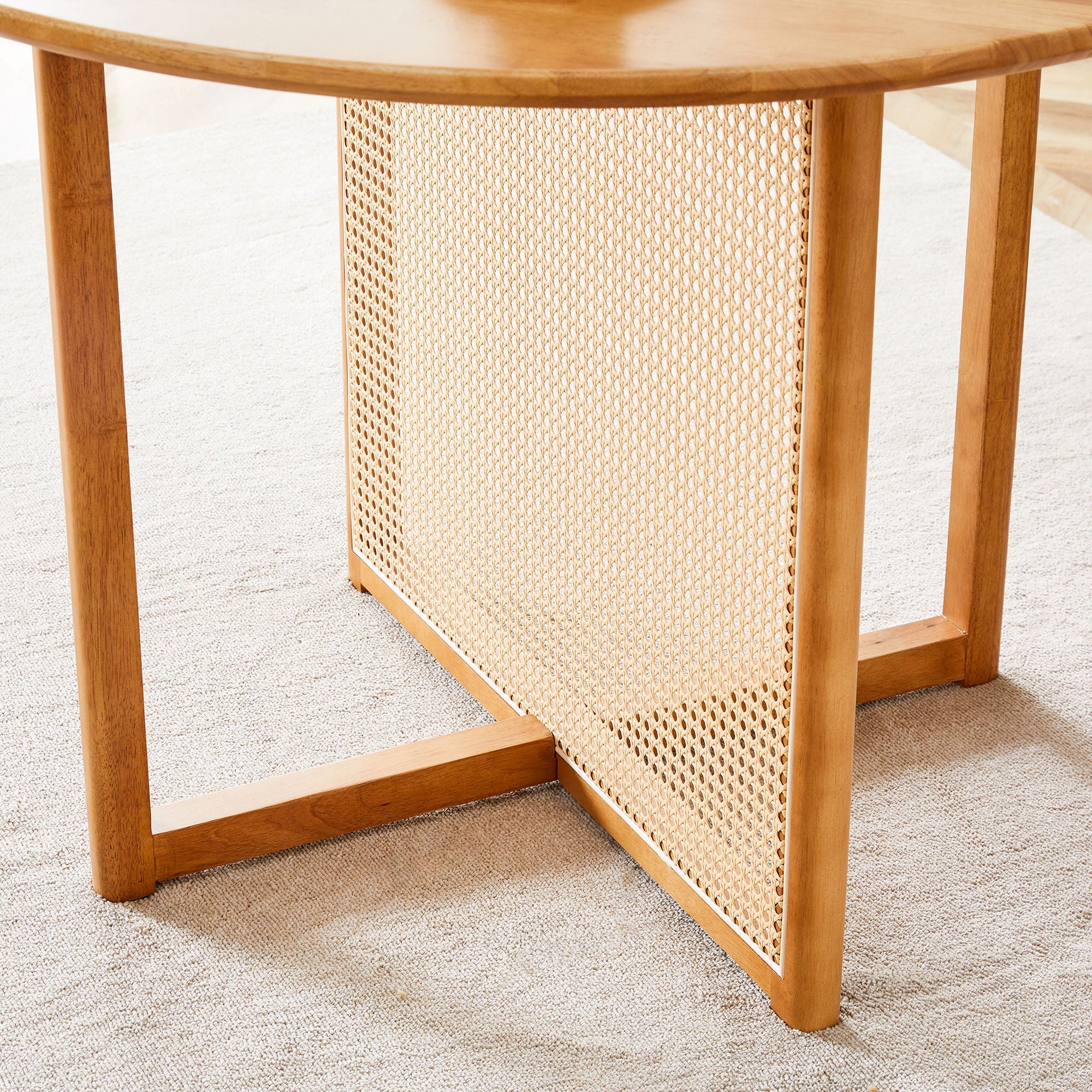 Chinese Countryside Retro Solid Wood Round Table, Simple Modern Imitation Rattan Table - Wood