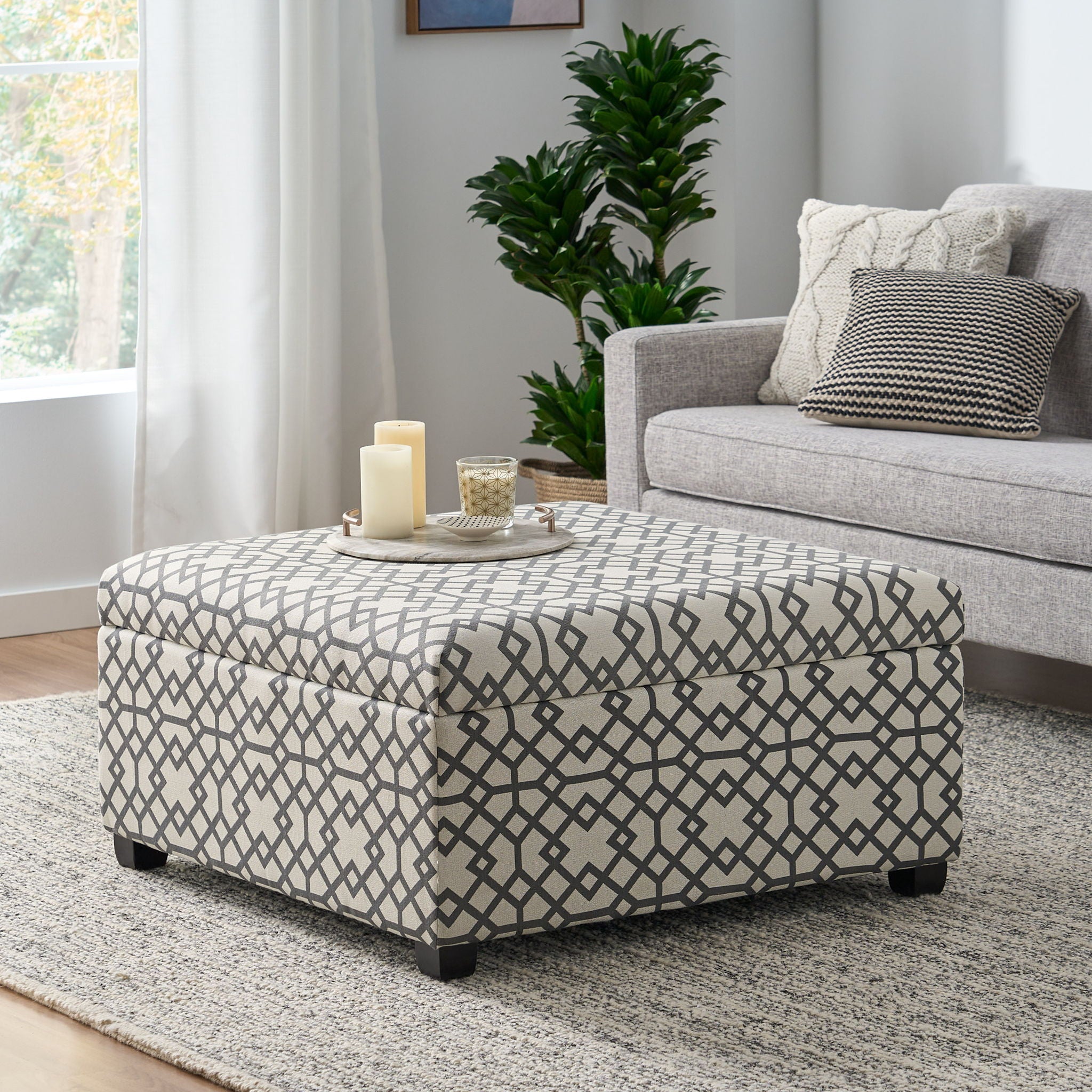 Richmond - Storage Ottoman With Unique Pattern And Ample Storage - Gray