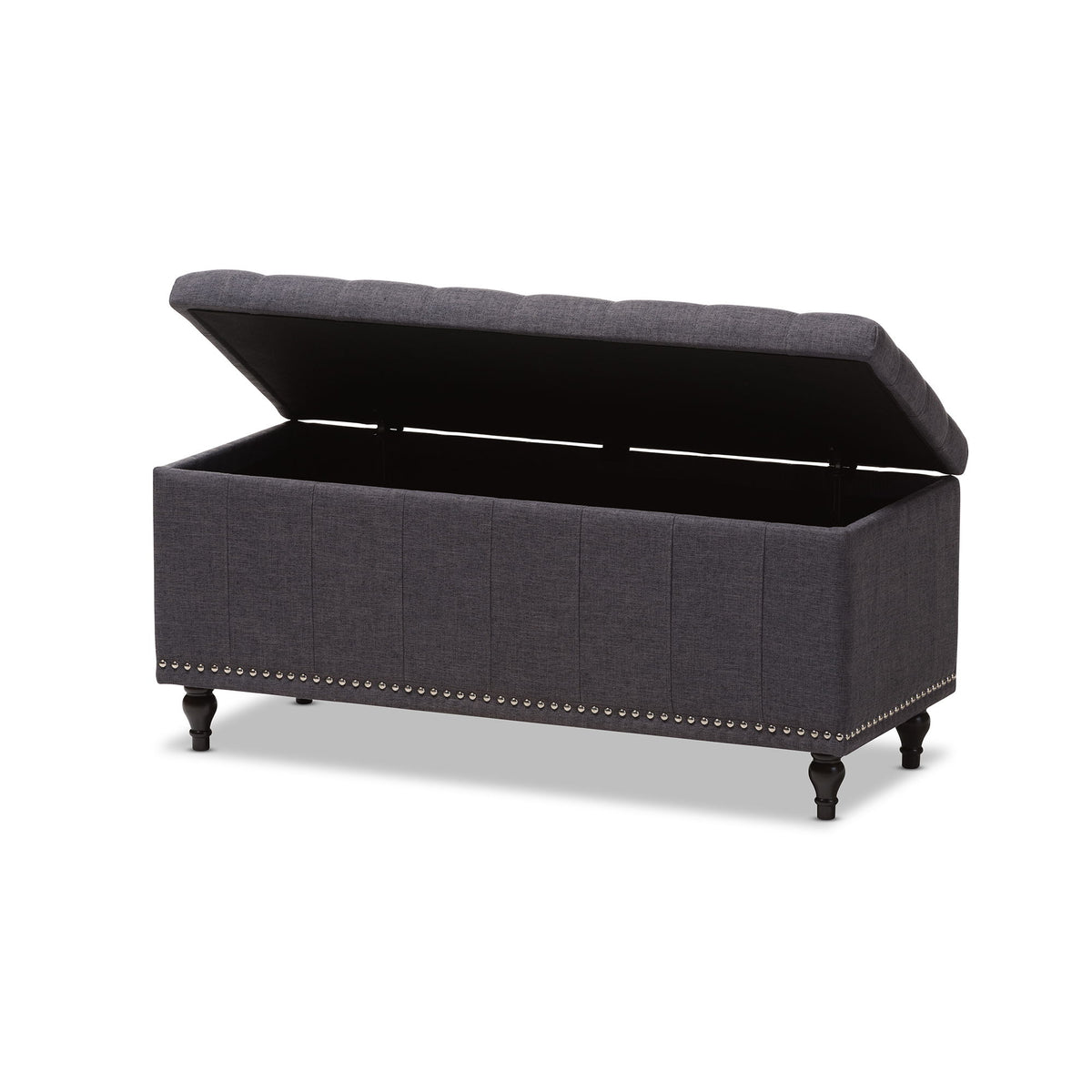 Kaylee Modern Classic Dark Grey Fabric Upholstered Button-Tufting Storage Ottoman Bench