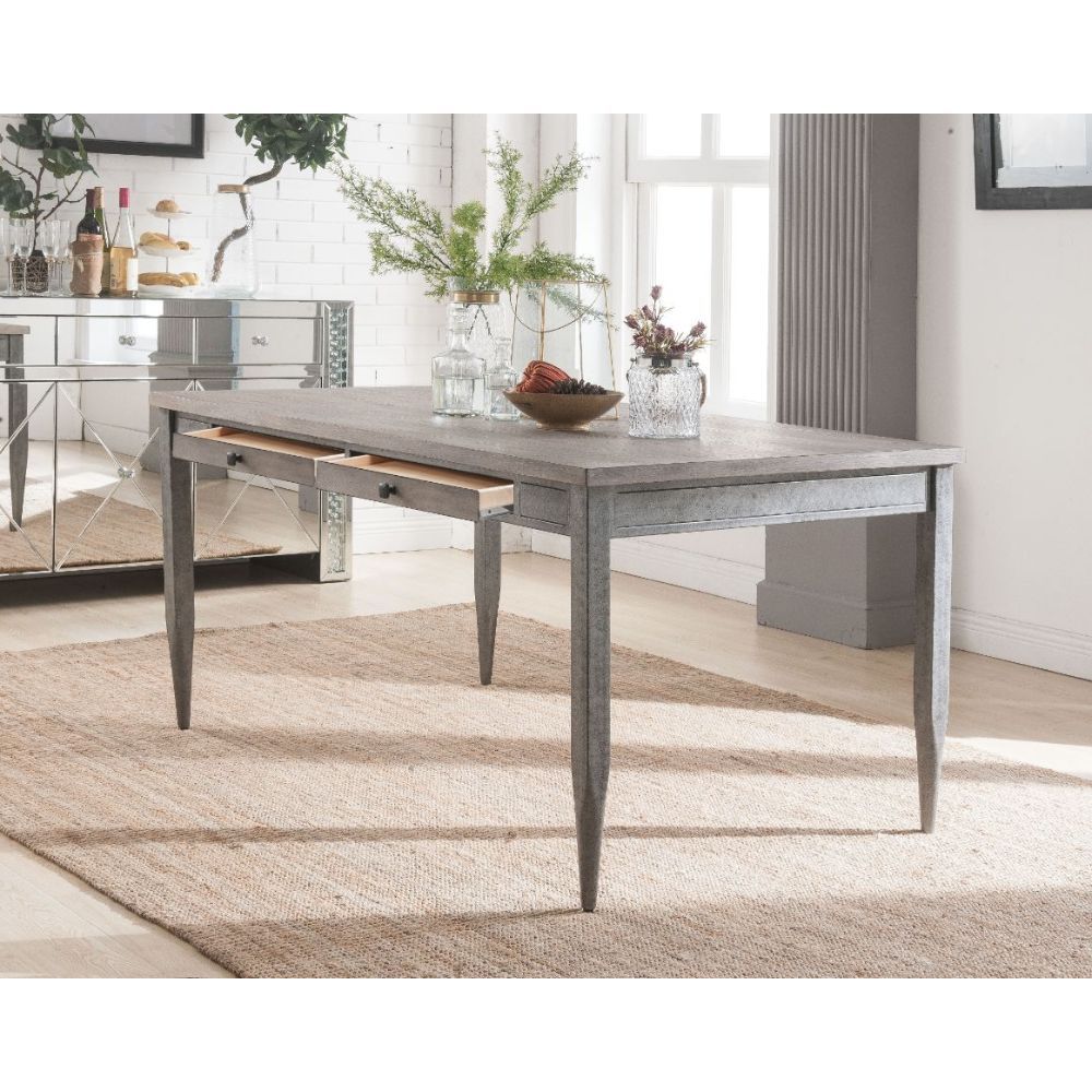 ACME Ornat - Dining Table - Gray Oak & Antique Gray | Meri Furniture