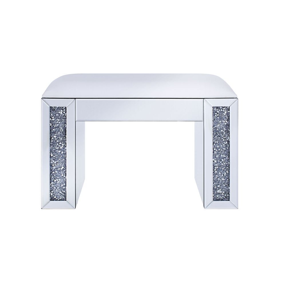 ACME Noralie - Vanity Stool - PU, Mirrored & Faux Diamonds | Meri Furniture