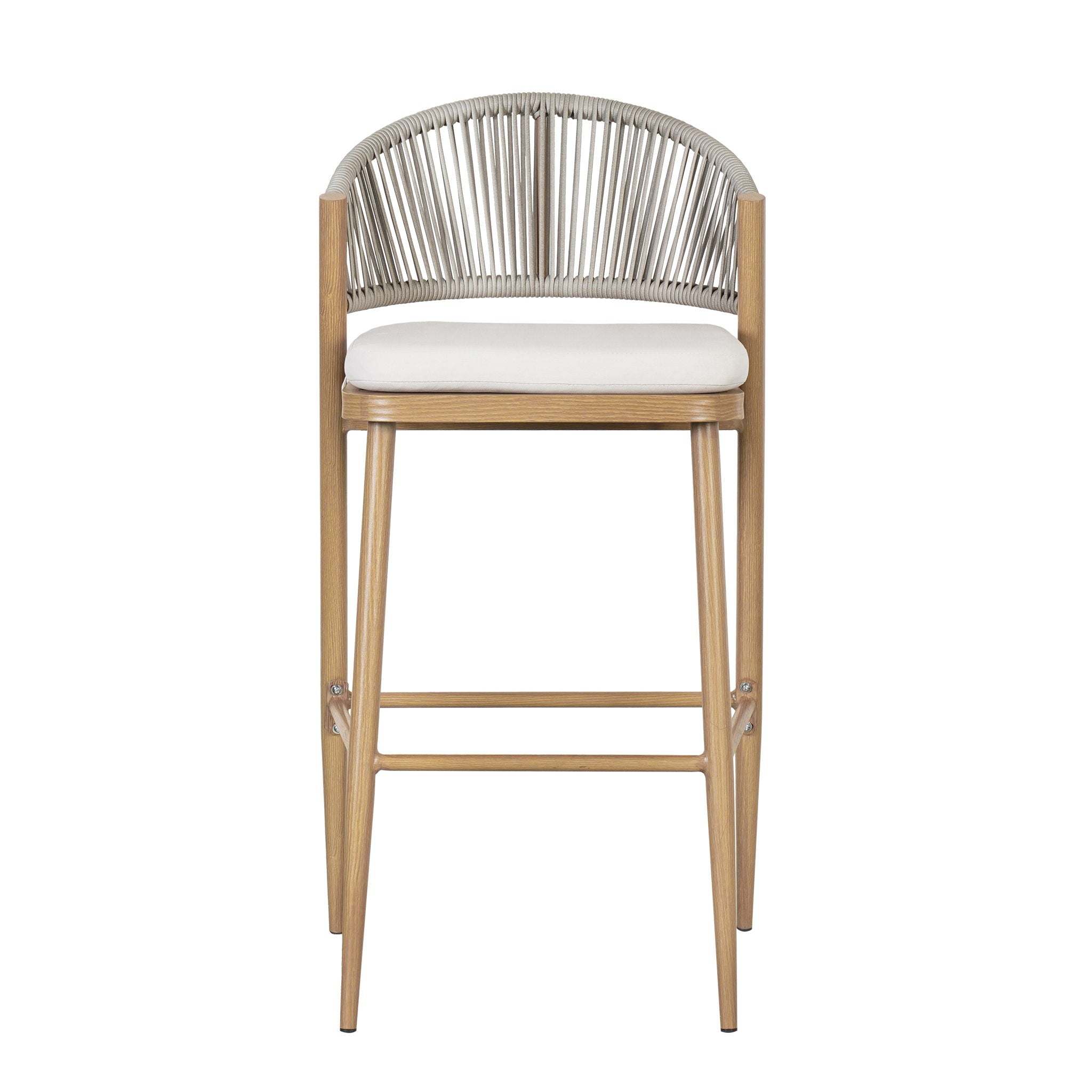 Outdoor Bar Height Metal Frame Counter Stools With Scallop Shaped Backrest & Water Resistant Cushions