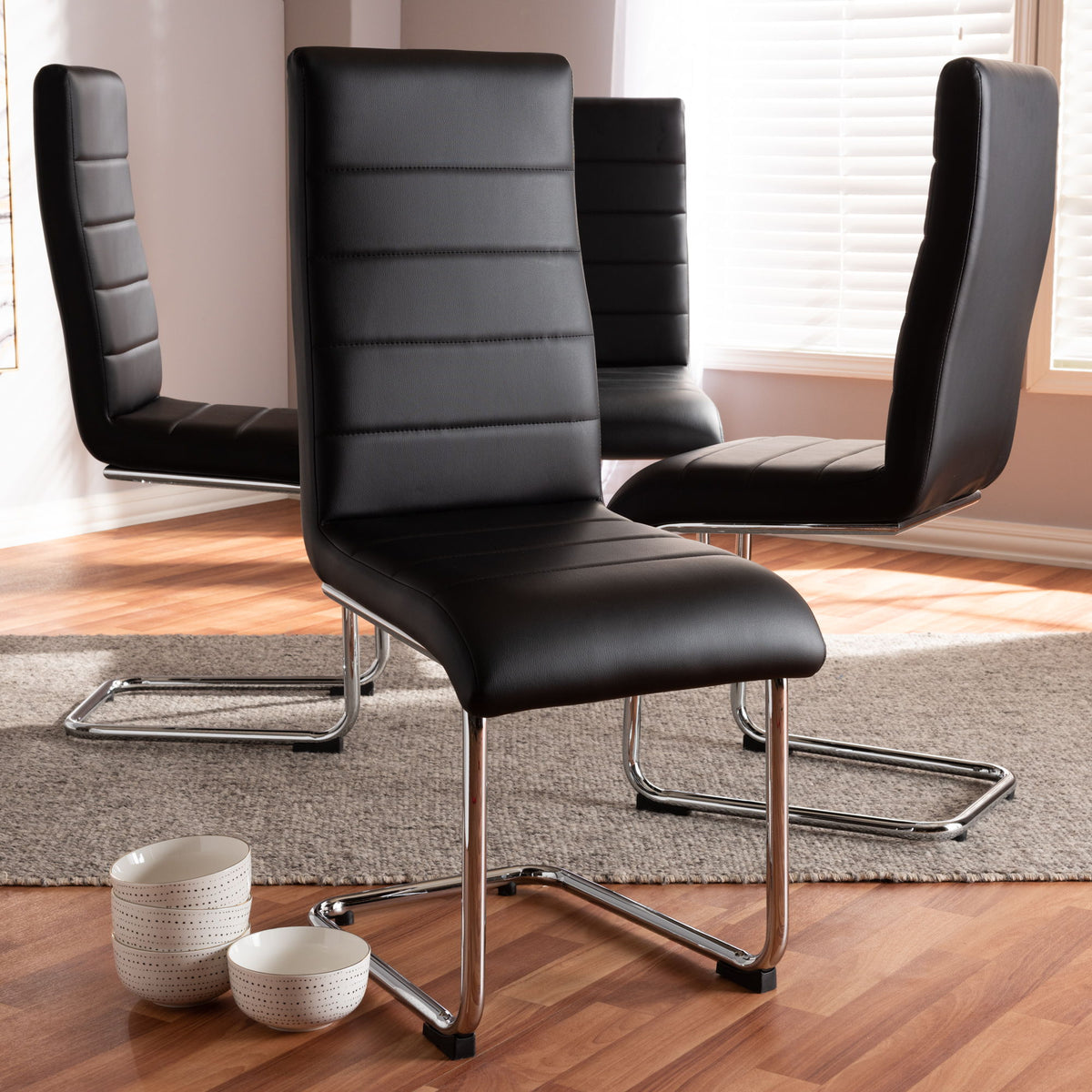 Marlys Modern and Contemporary Black Faux Leather Upholstered Dining Chair (Set of 4)