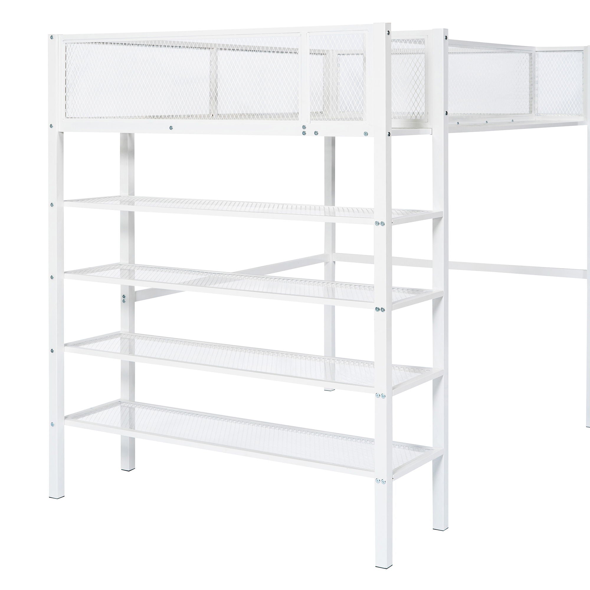 Loft Bed With 4 Tier Shelves And Storage
