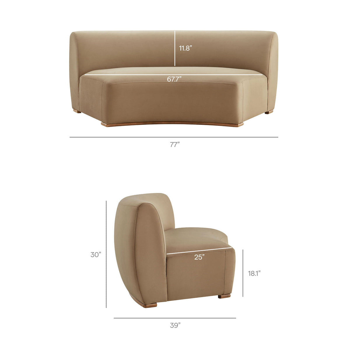 Rialta 3 Piece Curved Performance Velvet Sectional Sofa by Modway