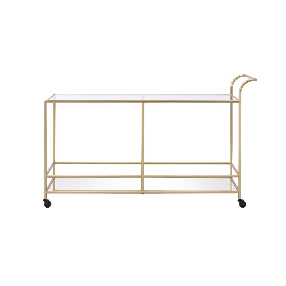 ACME Kenda - Serving Cart - Clear Glass, Mirrored & Gold | Meri Furniture